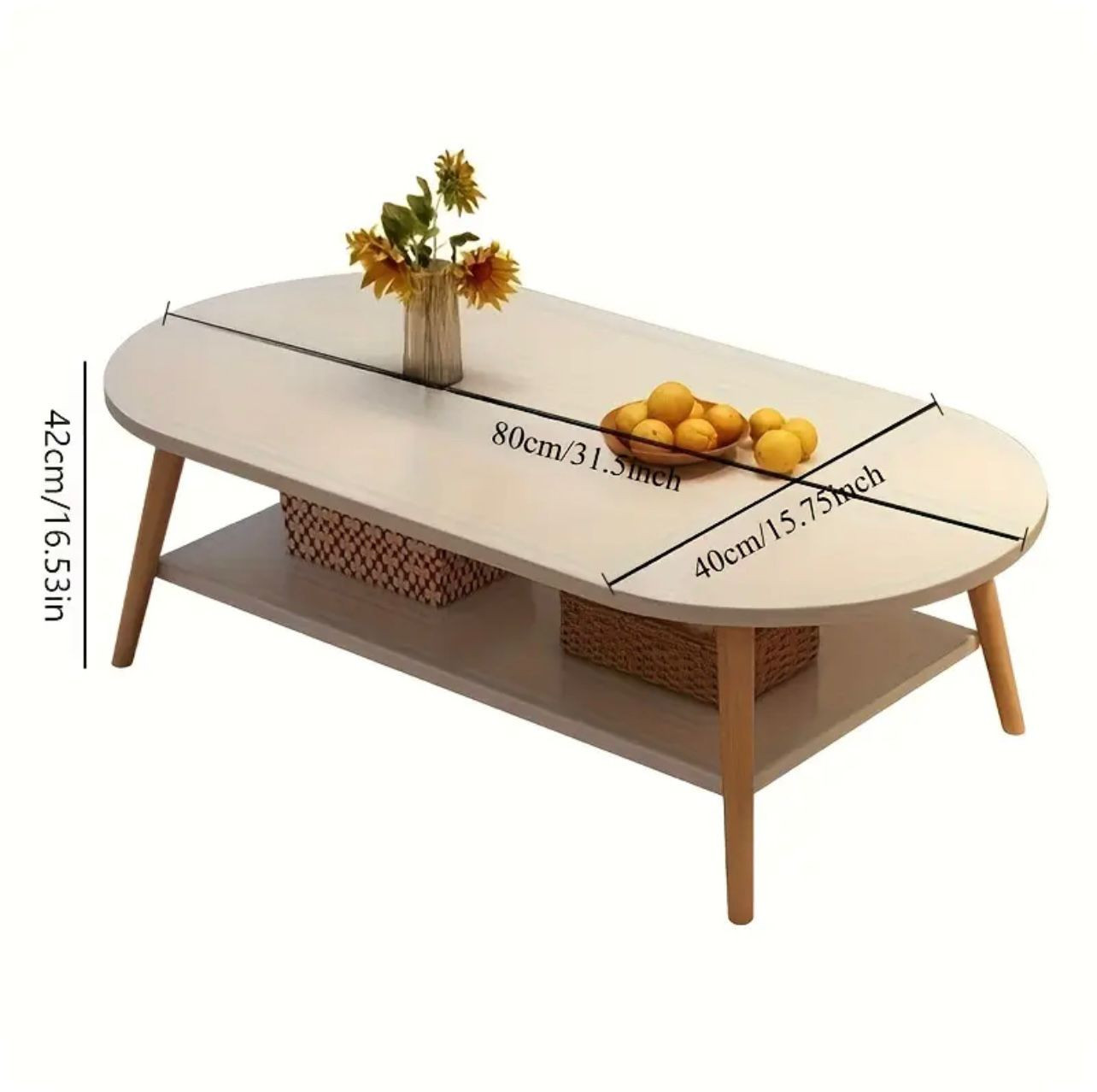 Table basse compacte en bois à 2 niveaux avec plateau et pieds blancs. - Ameublement - Image 4 - Livraison Maroc
