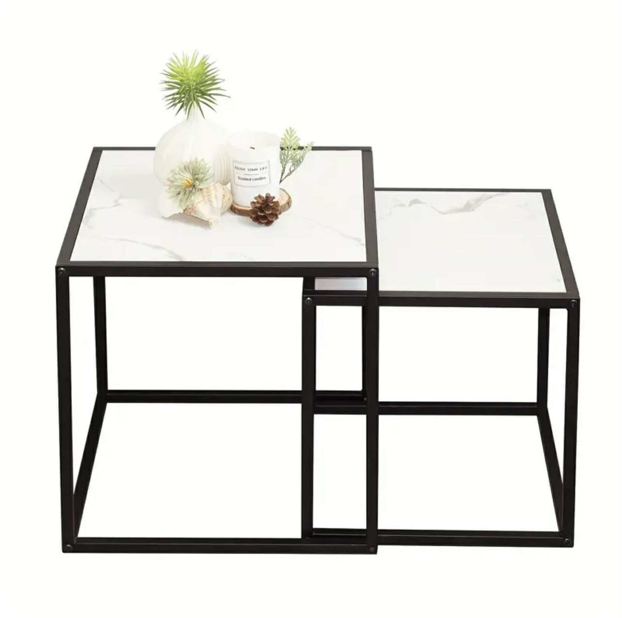 Elégant ensemble de deux tables basses carrées avec supports en métal - Tables basses - Livraison Maroc