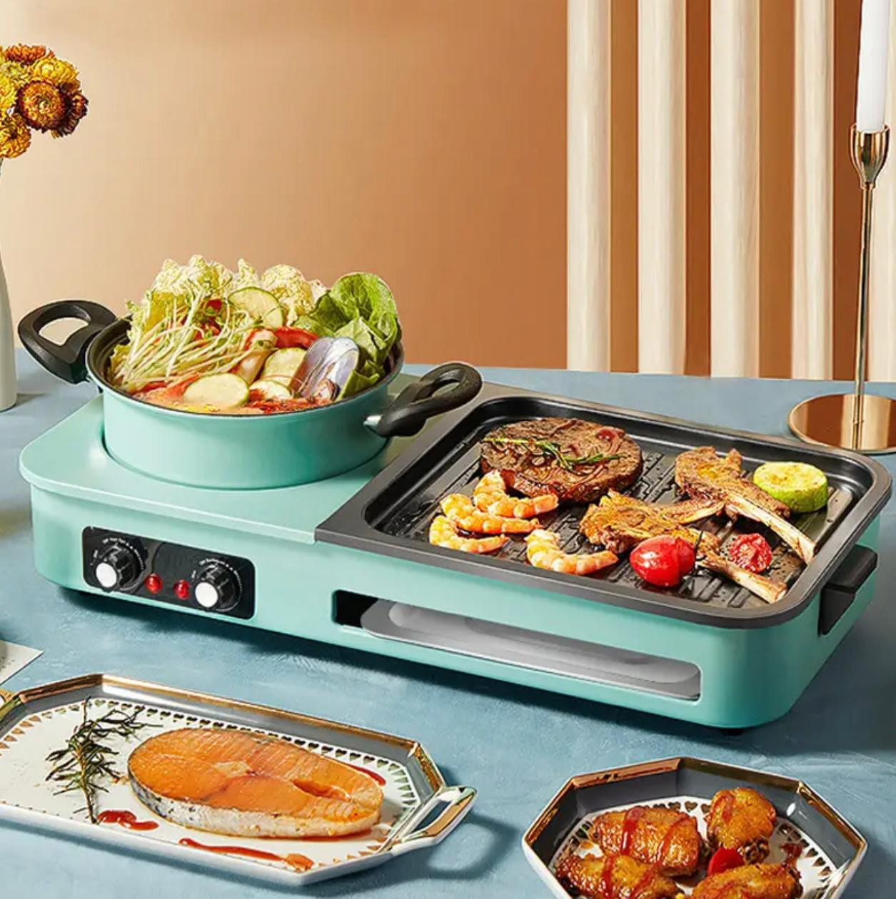 BalaSHOV 2-en-1 Electric Grill & Hot Pot Combo - Poêle antiadhésive d. - Déco de Cuisine - Image 1 - Livraison Maroc