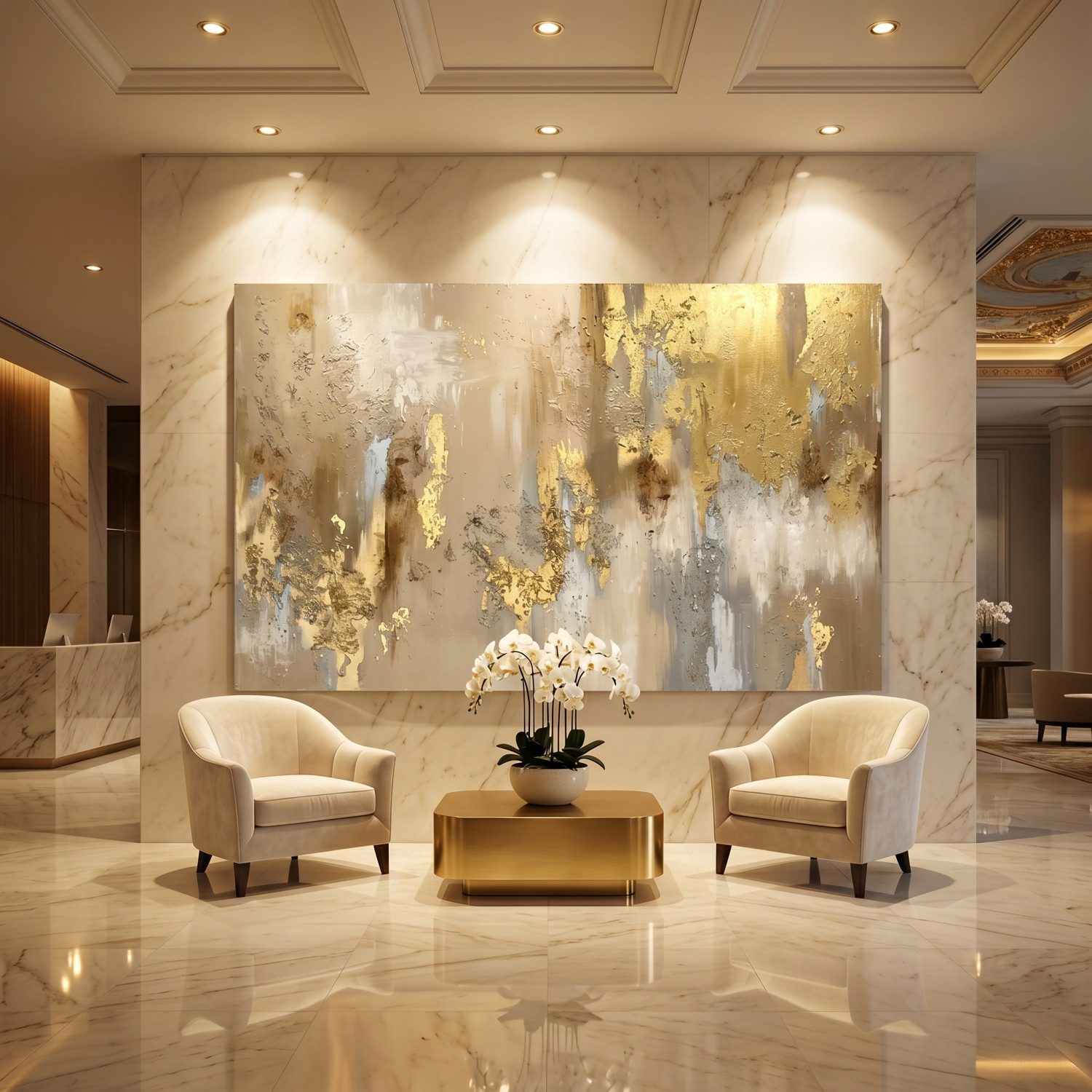 Chef-d'œuvre abstrait en technique Impasto et feuilles d'or - Décorations - Livraison Maroc
