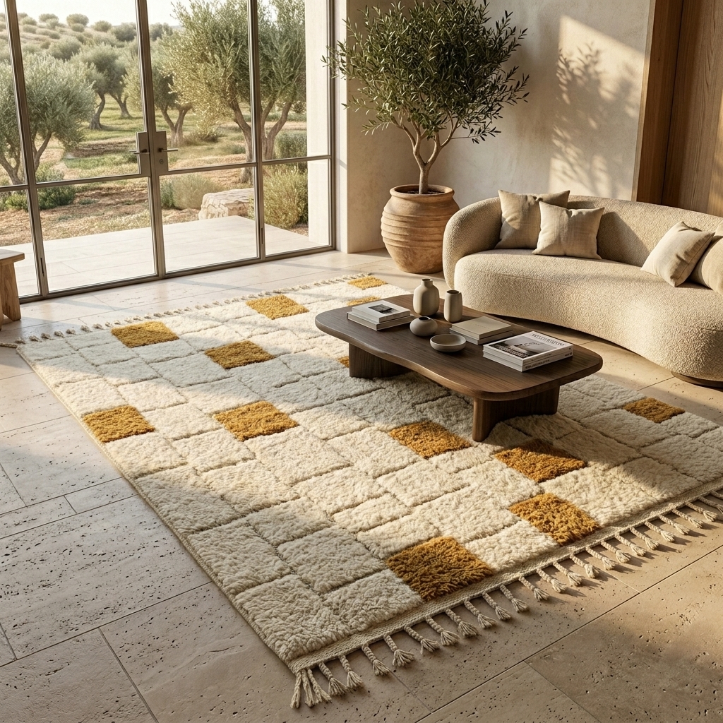 Tapis Berbère Damier Ocre Premium