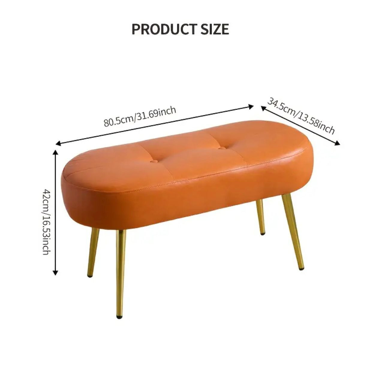 Ottoman moderne en similicuir orange avec pieds dorés - Banquettes - Image 4 - Livraison Maroc