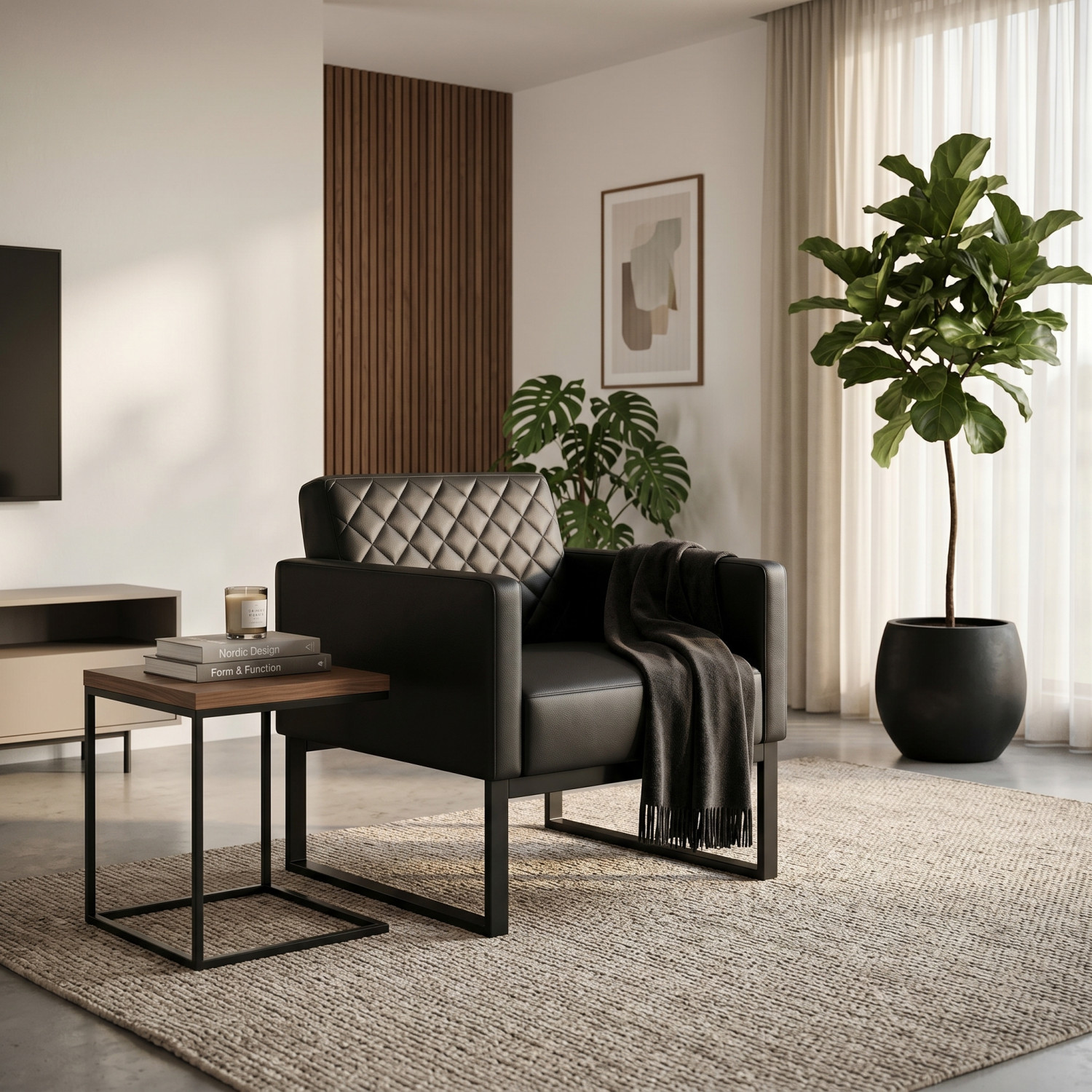 Fauteuil de Réception Luxueux en Cuir Matelassé — Disponible en Noir. - Chaises de bureau - Photo detail - Livraison Maroc