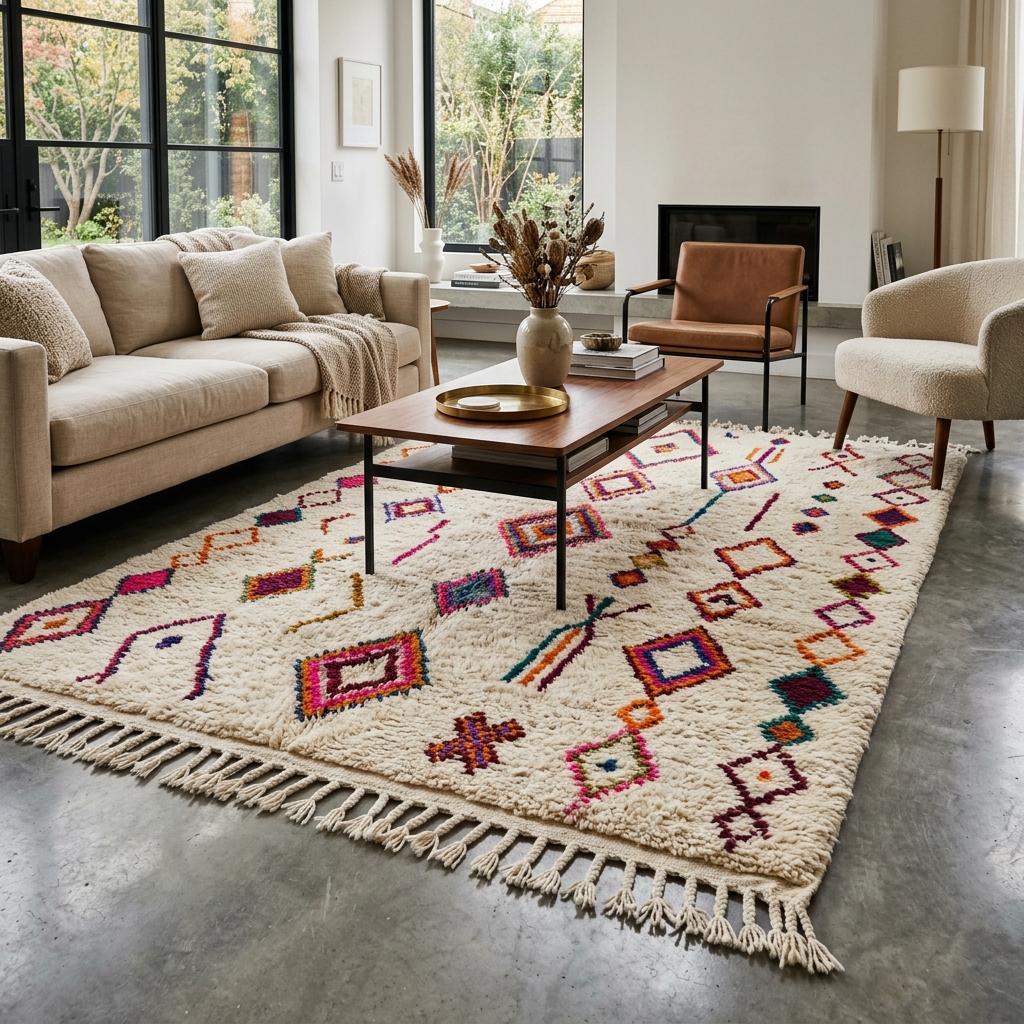 Tapis Berbère Multicolore à Symboles Amazighs