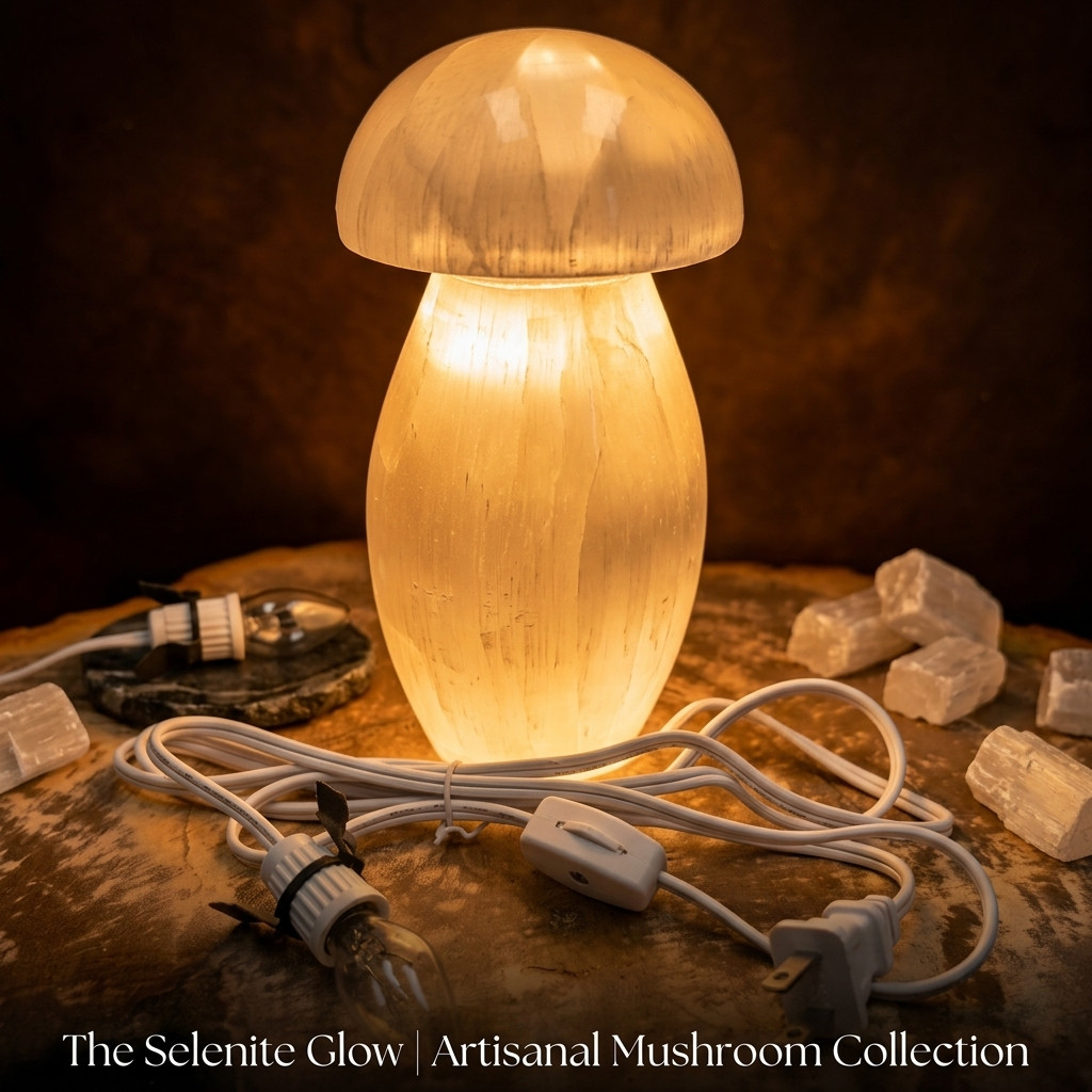 Lampe Champignon en Sélénite Naturelle - Décorations - Photo detail - Livraison Maroc