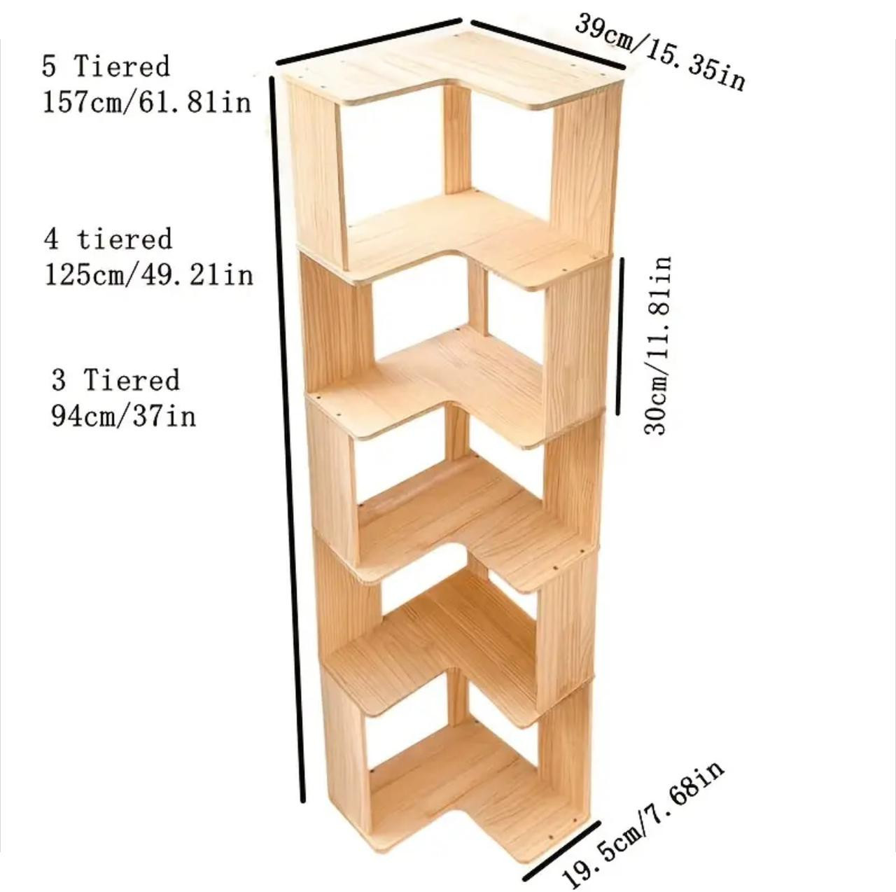 Étagère d'angle en bois massif avec design incliné - Solutions de Stockage - Image 4 - Livraison Maroc