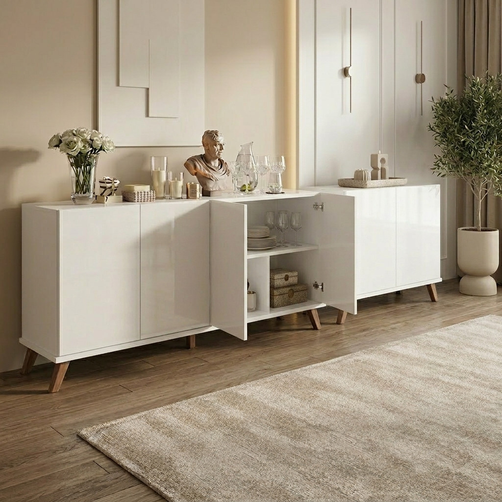 Console Buffet Moderne Blanche - Ameublement - Photo detail - Livraison Maroc