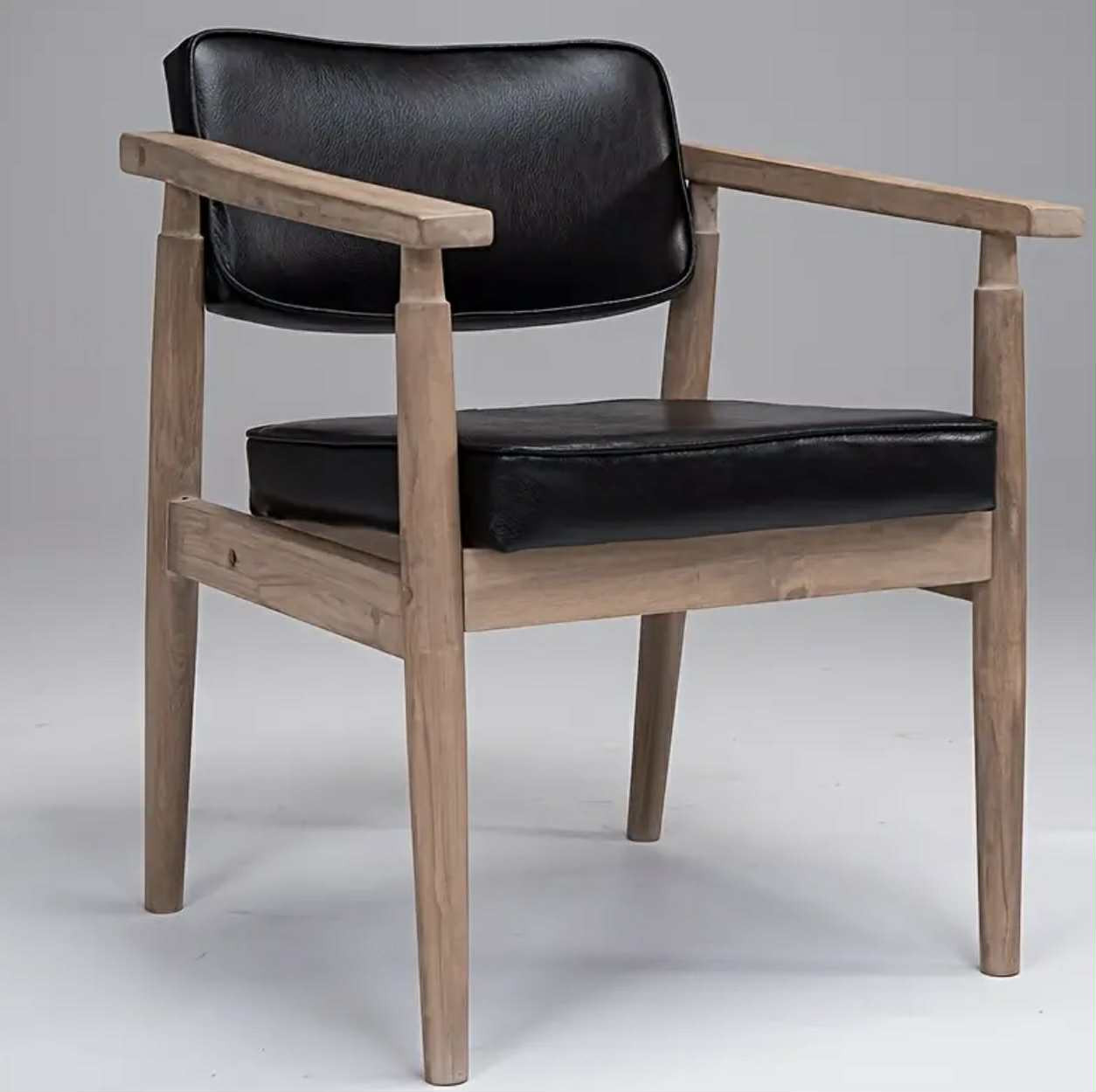 Chaise simple en bois massif avec coussin en faux cuir - Design minim. - Chaises rembourrées - Livraison Maroc