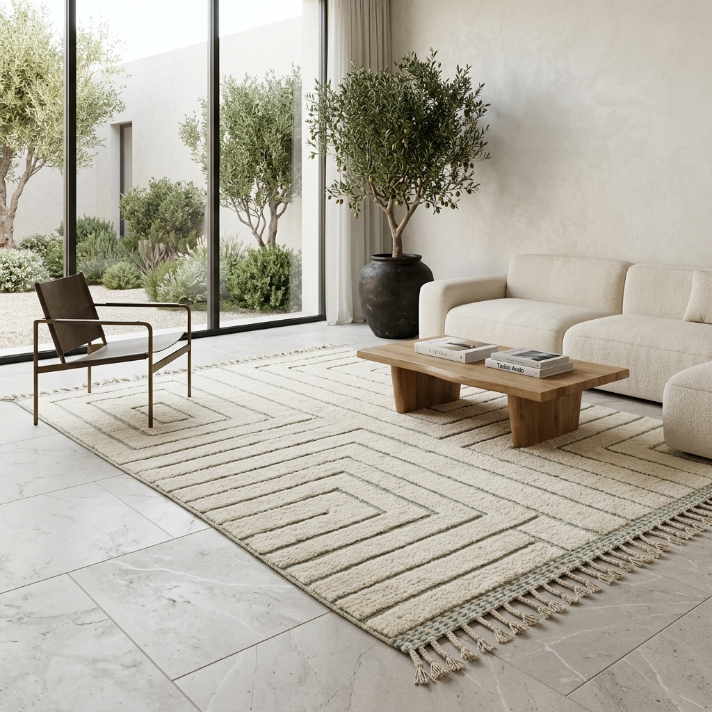 Tapis Labyrinthe Berbère Vert Sauge - Tapisserie - Livraison Maroc