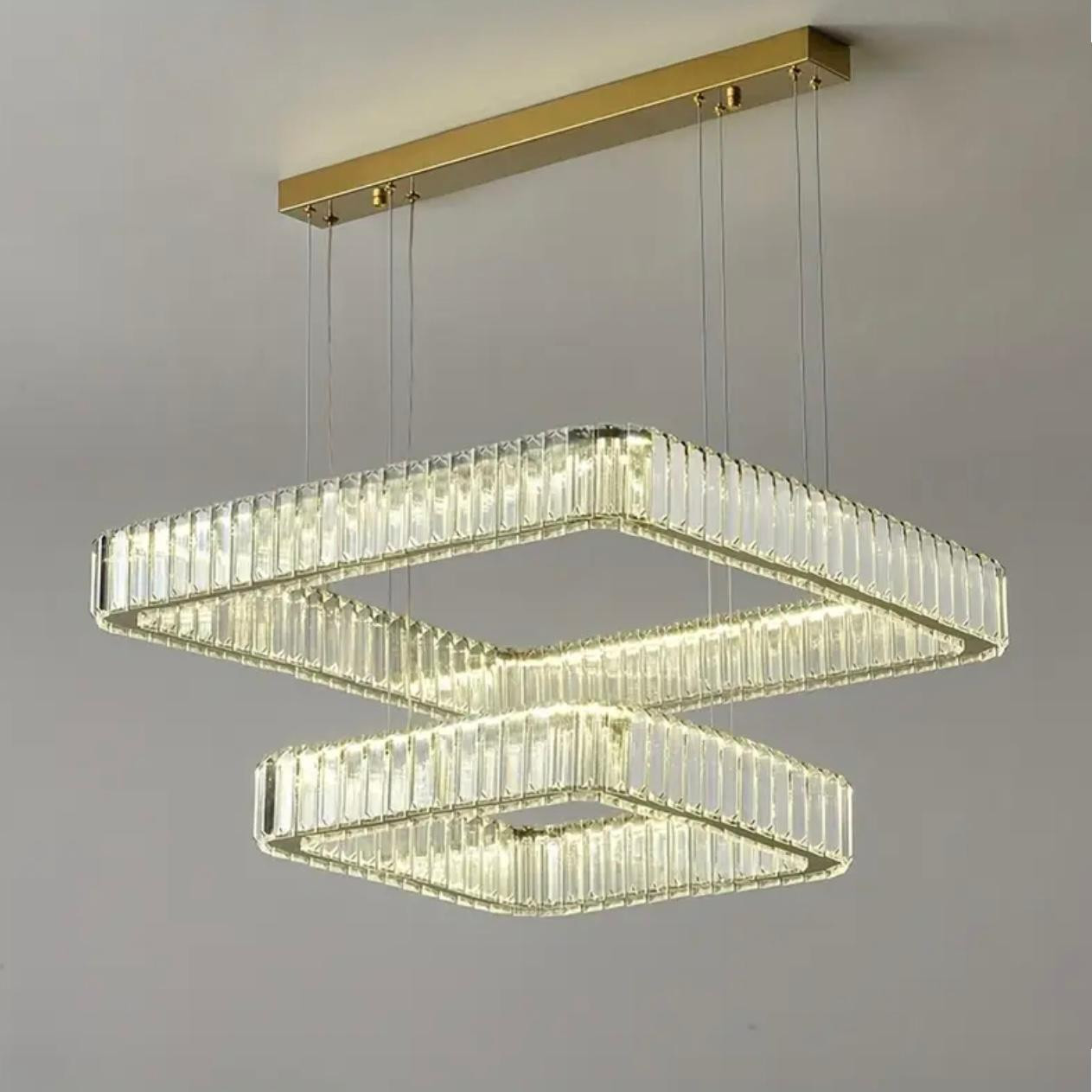 Lustre moderne en cristal à double anneau de luxe avec gradation LED. - Luminaires d'intérieur - Photo detail - Livraison Maroc