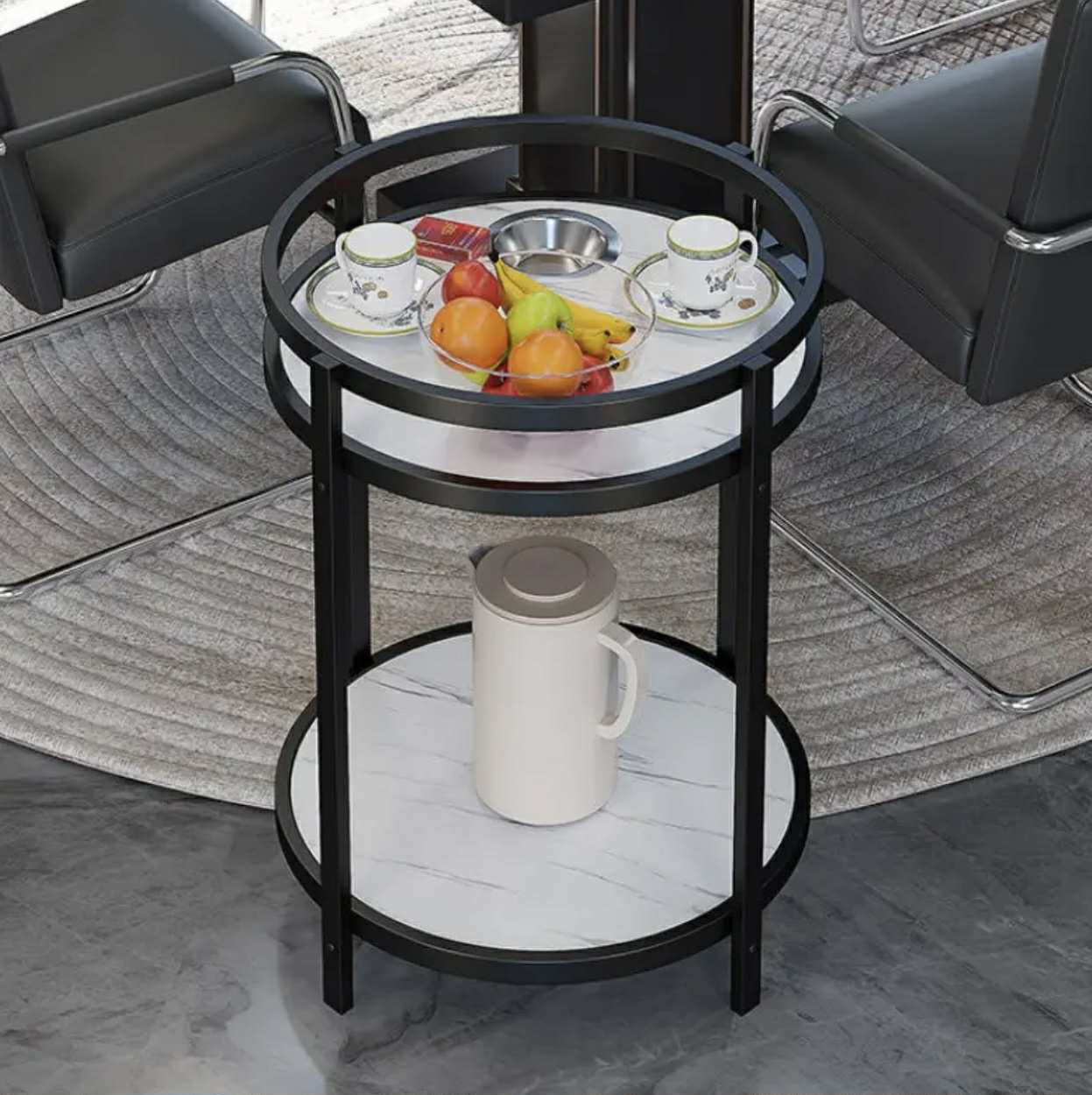 Table d'appoint ronde moderne à deux niveaux avec pieds dorés - Tables rondes - Photo detail - Livraison Maroc