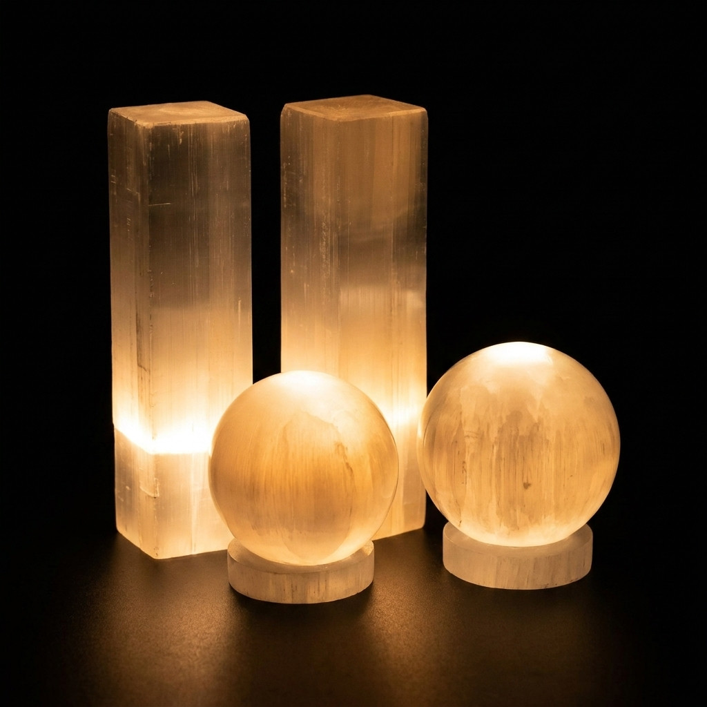 Lampe Tour en Sélénite Naturelle - Décorations - Livraison Maroc
