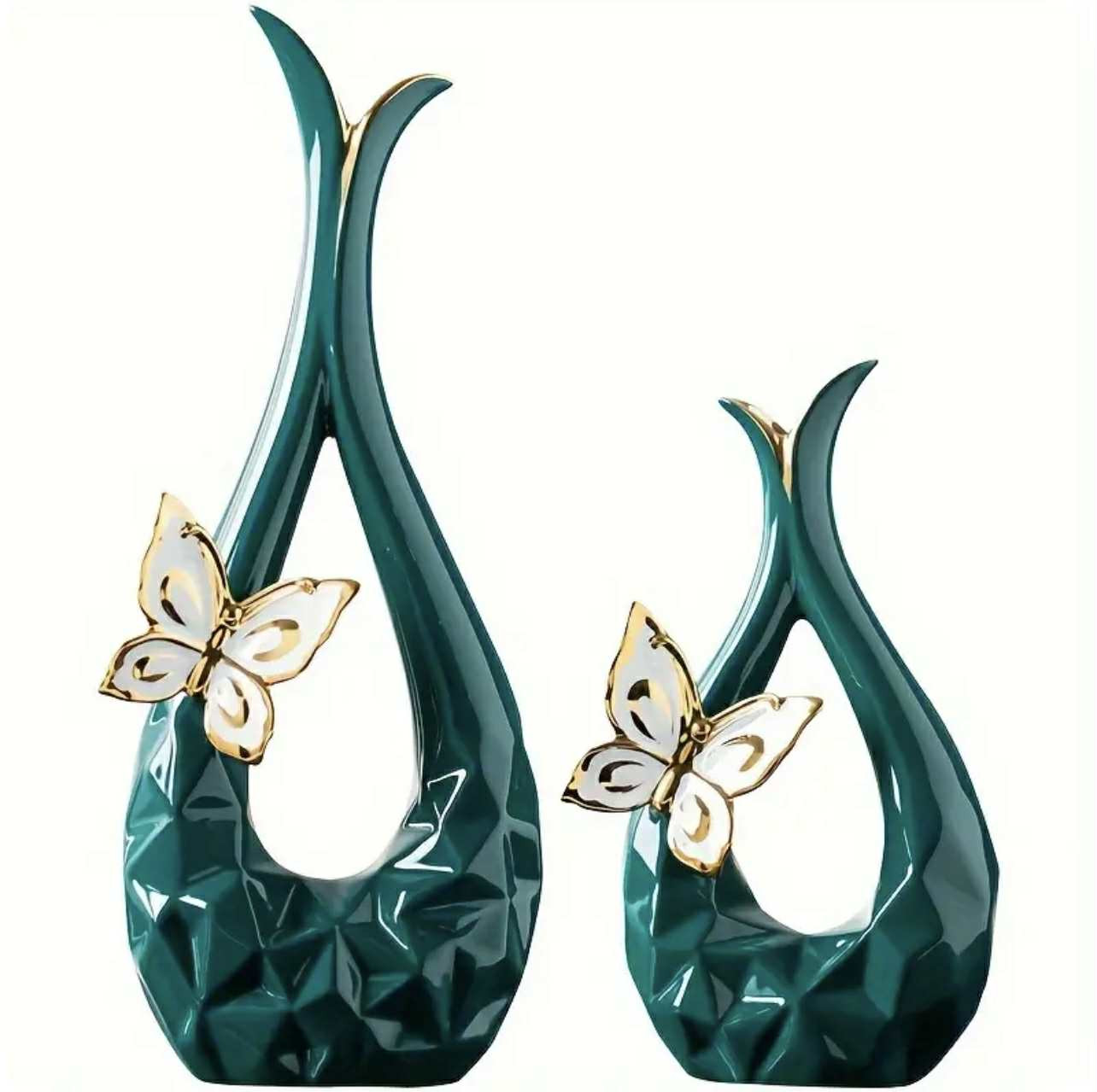 Ensemble de vases contemporains en céramique avec motif papillon 3D, vases à bourgeons géométriques modernes pour la décoration intérieure, paire de vases sur pied élégants pour compositions florales