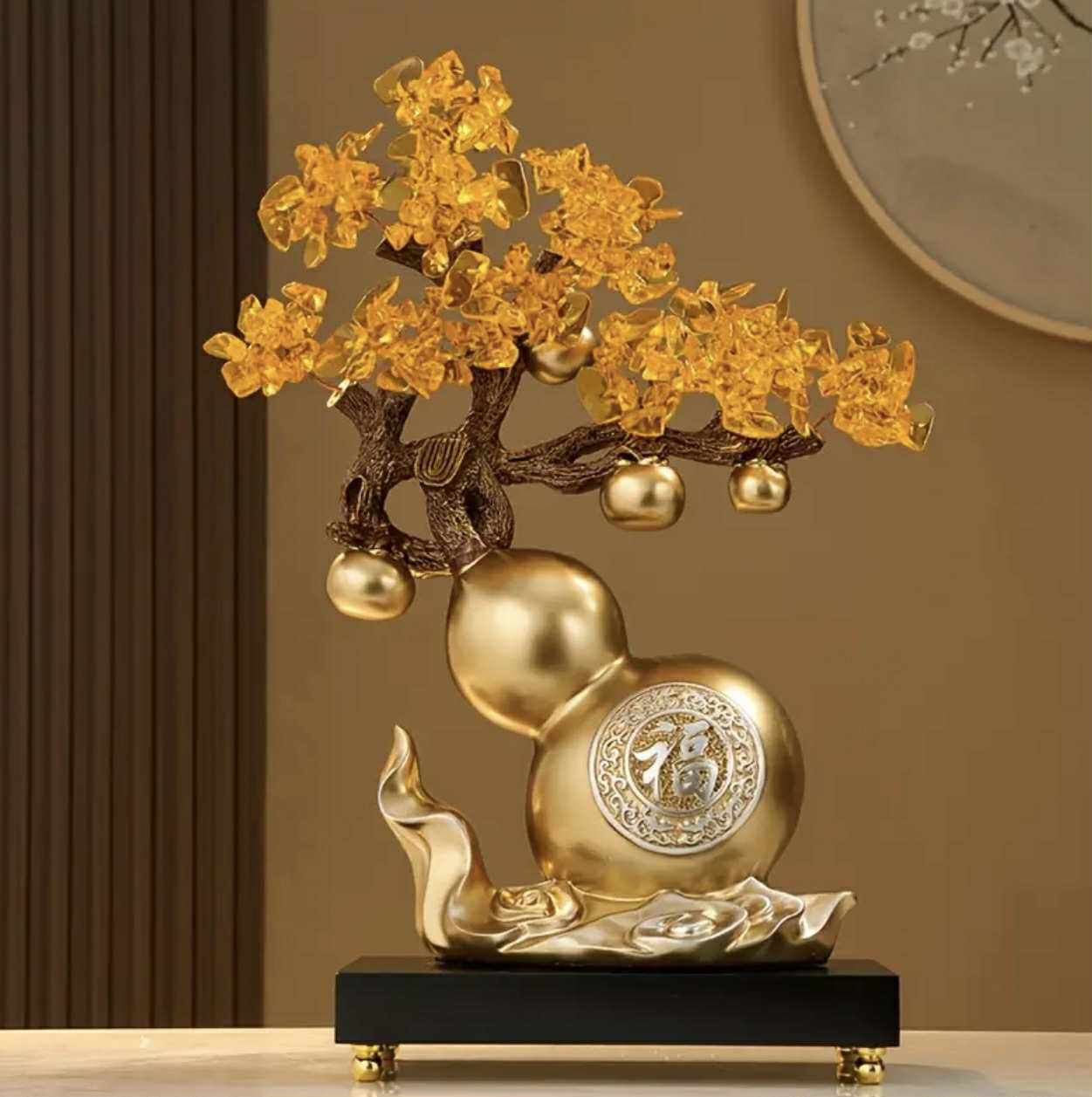 Statue de courge Fuxi en résine dorée de style chinois moderne