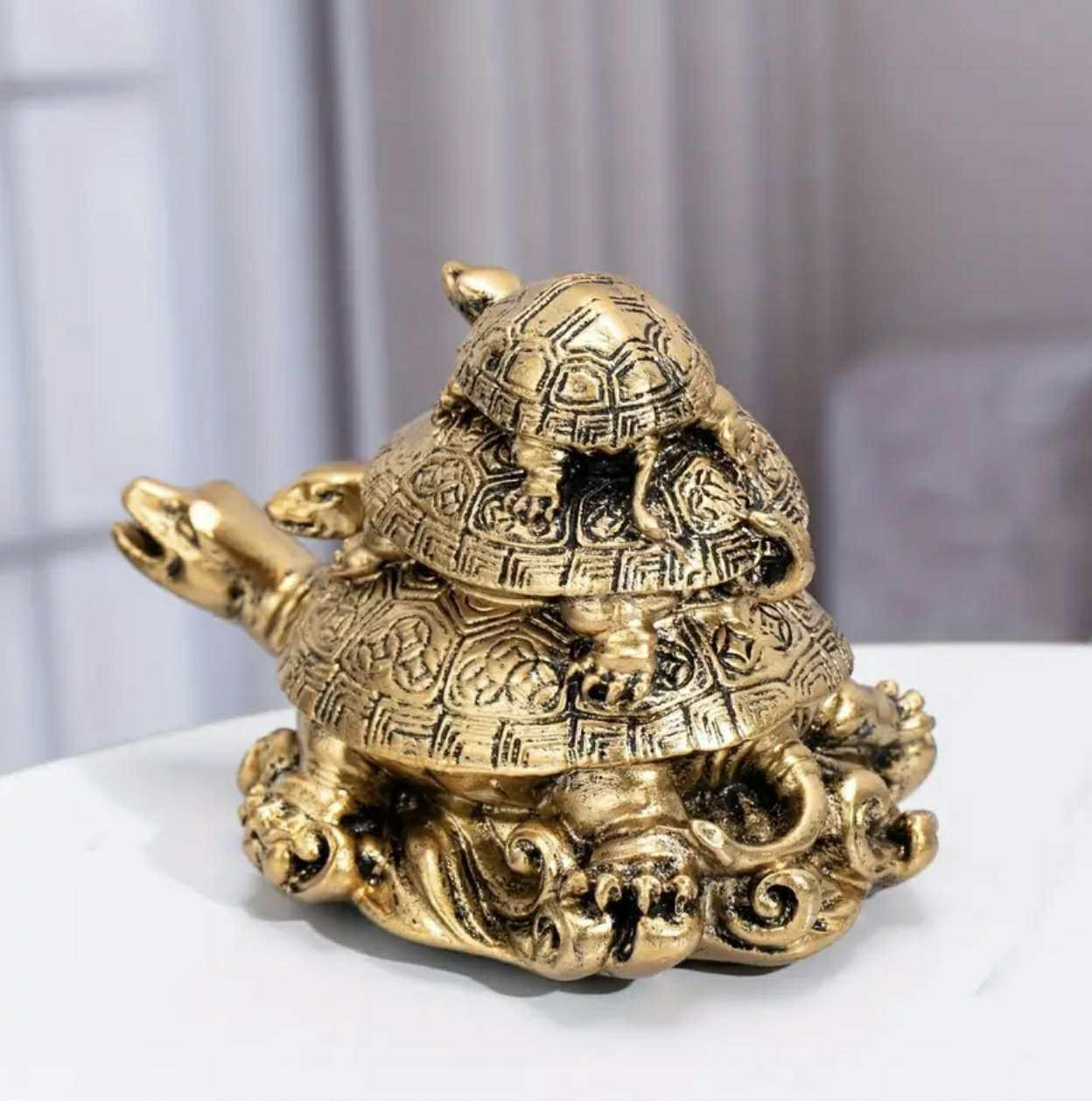 1pc Décoration Feng Shui de tortue de trois générations en résine dor. - Décorations - Image 3 - Livraison Maroc