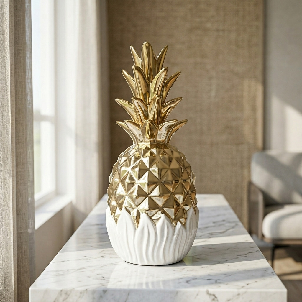 Vase décoratif ananas blanc et doré – Élégance tropicale chic - Décorations - Livraison Maroc