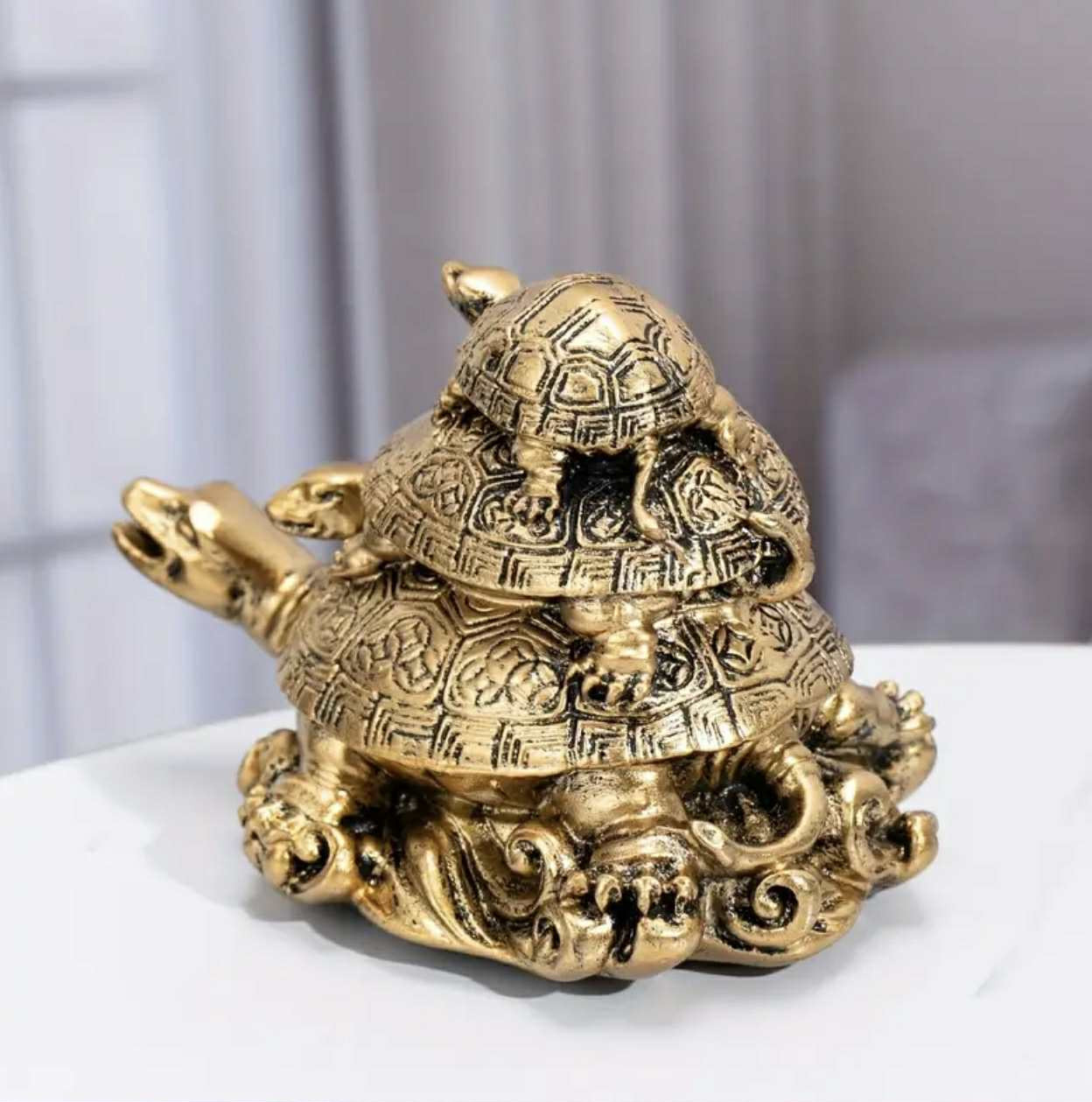 1 tortue Feng Shui en résine dorée à trois générations, décoration po. - Accessoires - Image 1 - Livraison Maroc