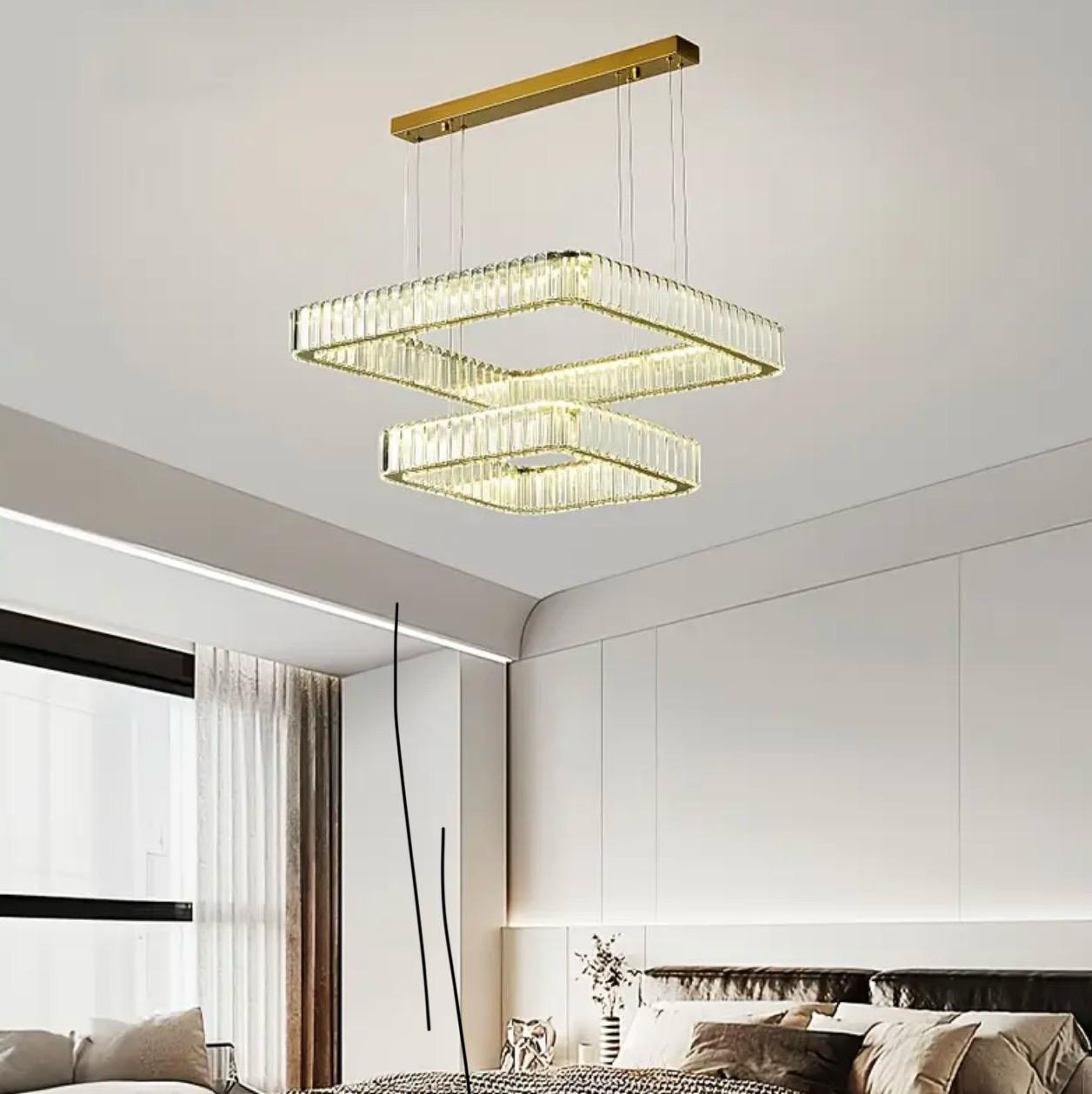 Lustre moderne en cristal à double anneau de luxe avec gradation LED. - Luminaires d'intérieur - Livraison Maroc