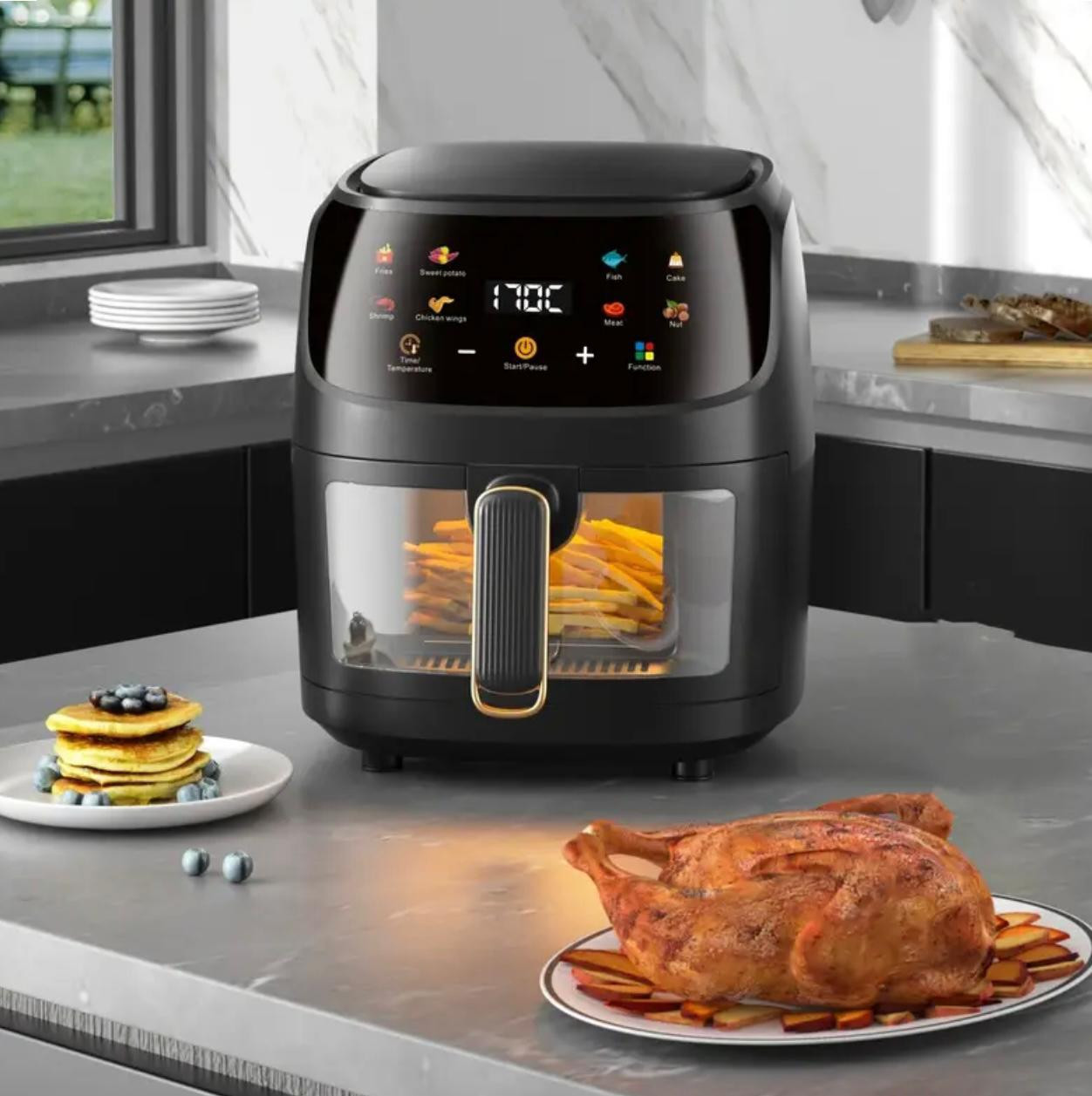 Friteuse à air à écran tactile d'une capacité de 6L avec grand écran. - Déco de Cuisine - Image 2 - Livraison Maroc