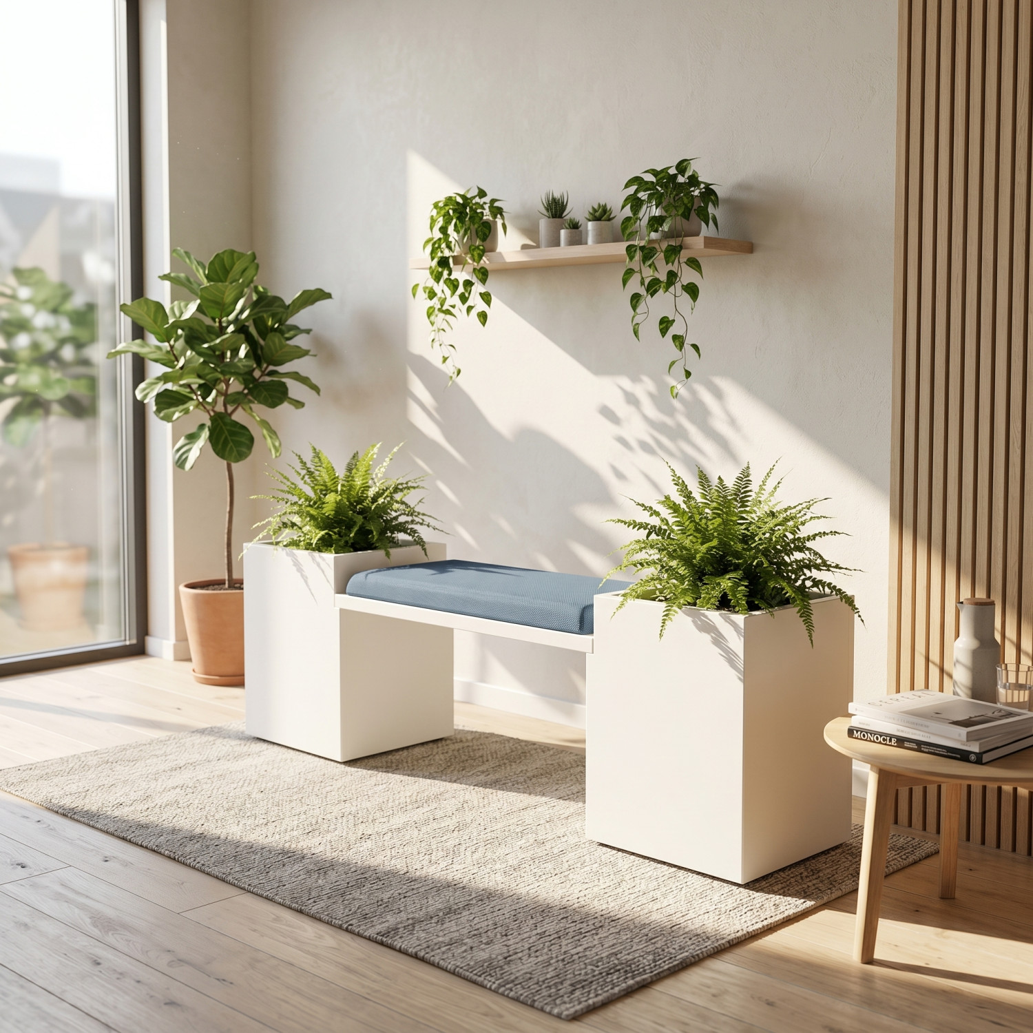 Banc d’accueil moderne avec jardinières intégrées