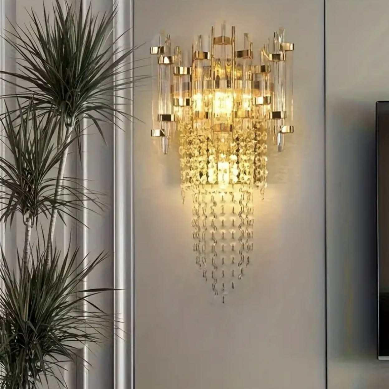 1pc Applique murale moderne en cristal avec source lumineuse LED, installation semi-encassée, abat-jour en cristal, pas de fonction sans fil, base d'ampoule G9
