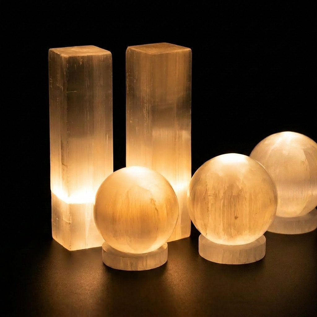 Lampe Tour en Sélénite Naturelle - Décorations - Photo detail - Livraison Maroc