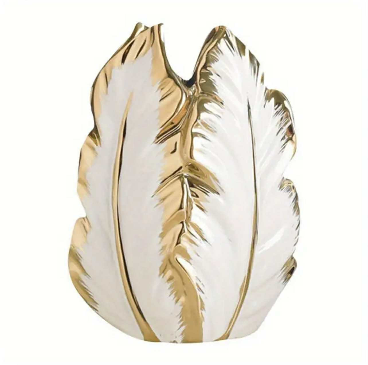 Vase floral moderne et élégant - Décoration blanche et dorée, pot de. - Décorations - Photo detail - Livraison Maroc