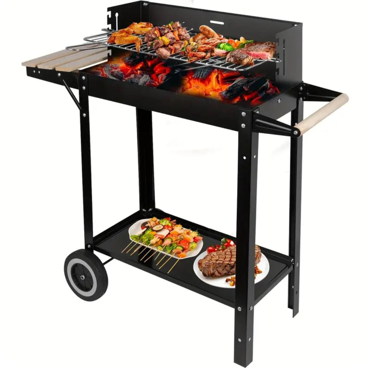 Gril pliable portable de 2,54 x 81,28 cm, gril pliant sans fumée, gril au charbon de bois avec deux tables d'appoint