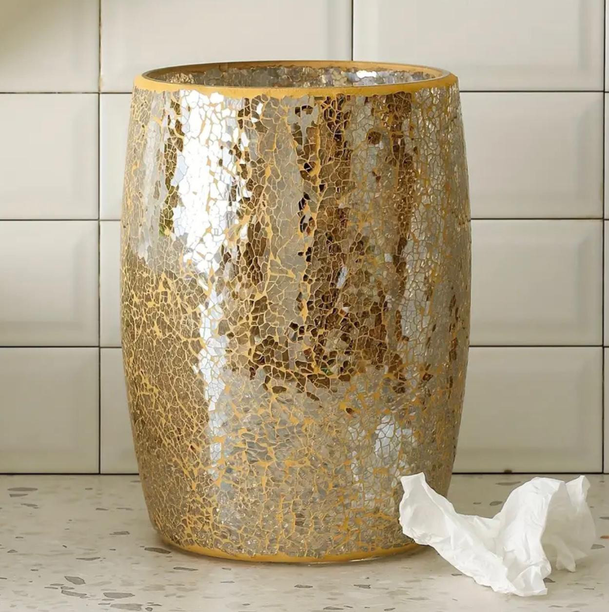 Poubelle de salle de bain en mosaïque de verre chic - Accessoires - Image 2 - Livraison Maroc