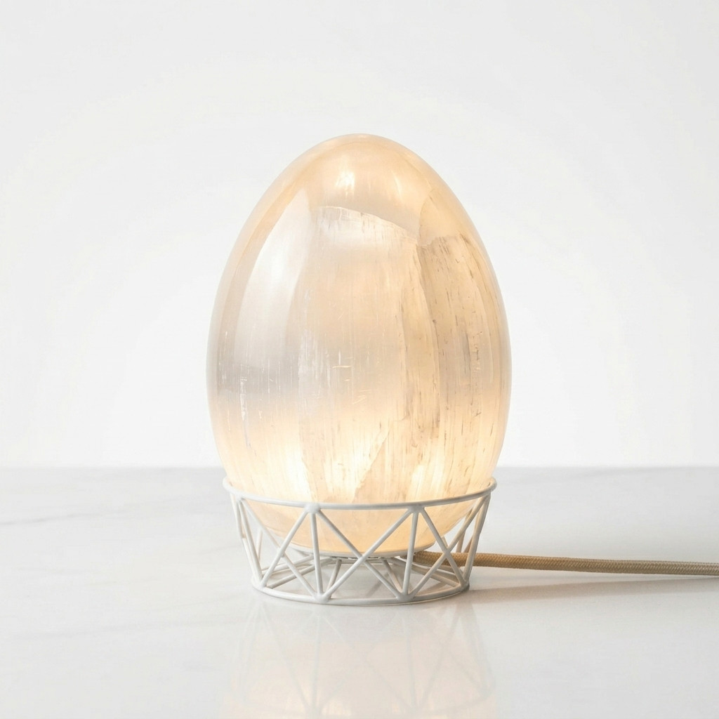 Lampe Œuf en Sélénite Naturelle - Décorations - Livraison Maroc