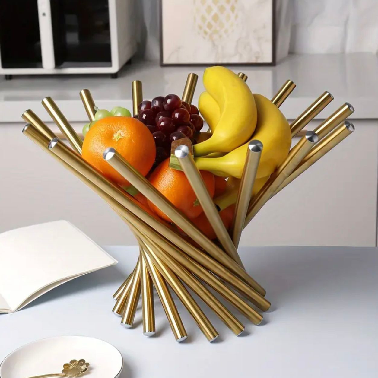 1pc Panier de fruits en acier inoxydable doré créatif de luxe, bol de. - Déco de Cuisine - Photo detail - Livraison Maroc