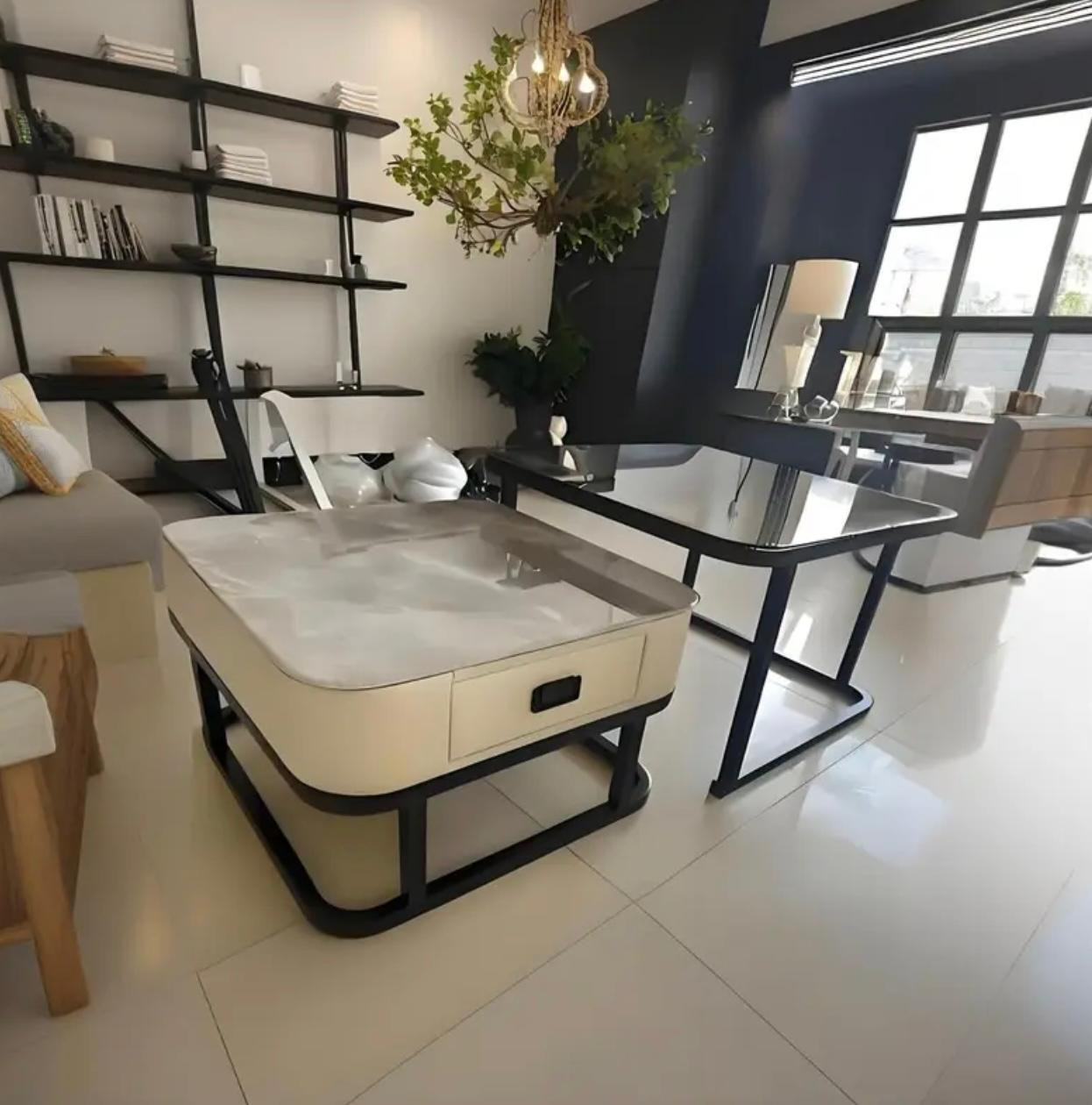Table basse modulaire de luxe avec cadre industriel en métal - Platea. - Tables basses - Photo detail - Livraison Maroc