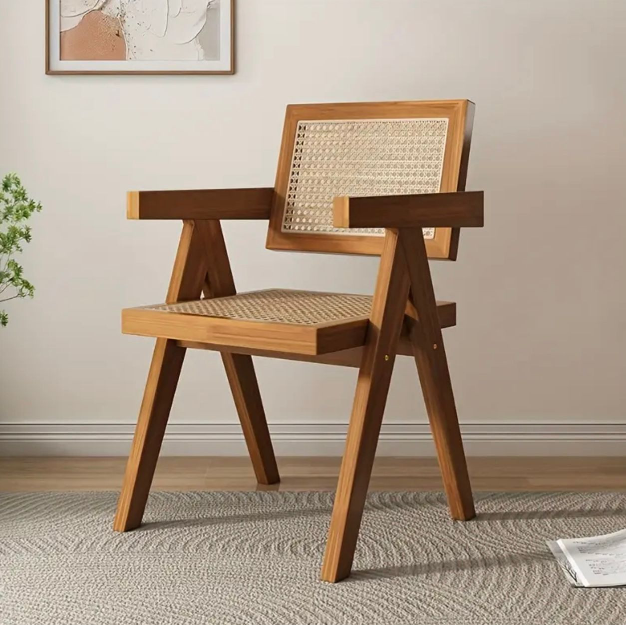 Chaise en osier en bois massif avec accoudoirs - Chaises - Photo detail - Livraison Maroc