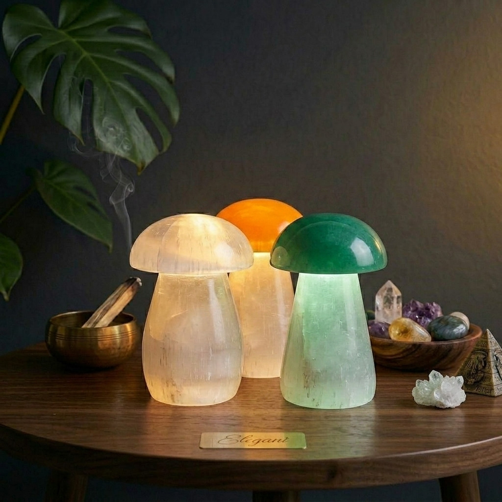 Lampe Champignon en Sélénite - Décorations - Photo detail - Livraison Maroc