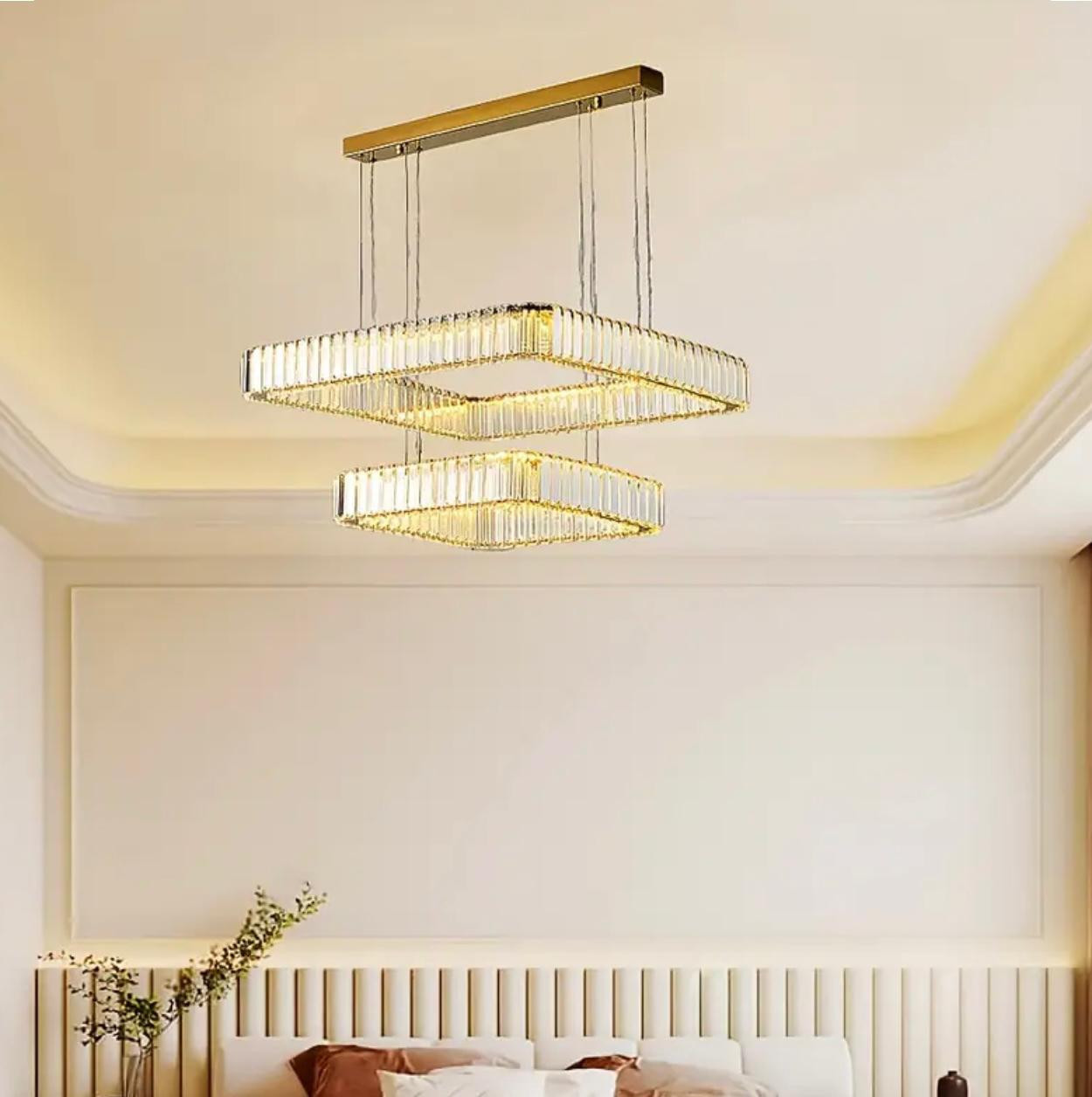 Lustre moderne en cristal à double anneau de luxe avec gradation LED. - Luminaires d'intérieur - Image 3 - Livraison Maroc