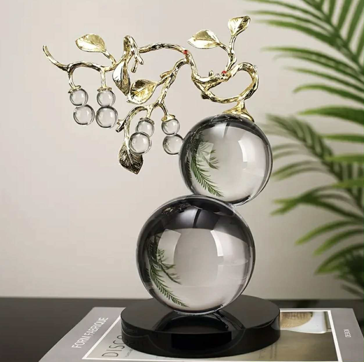 Élégante décoration en verre en forme de gourde avec motif de vigne dorée - Décoration d'intérieur artisanale, symbolisant la prospérité et la fortune