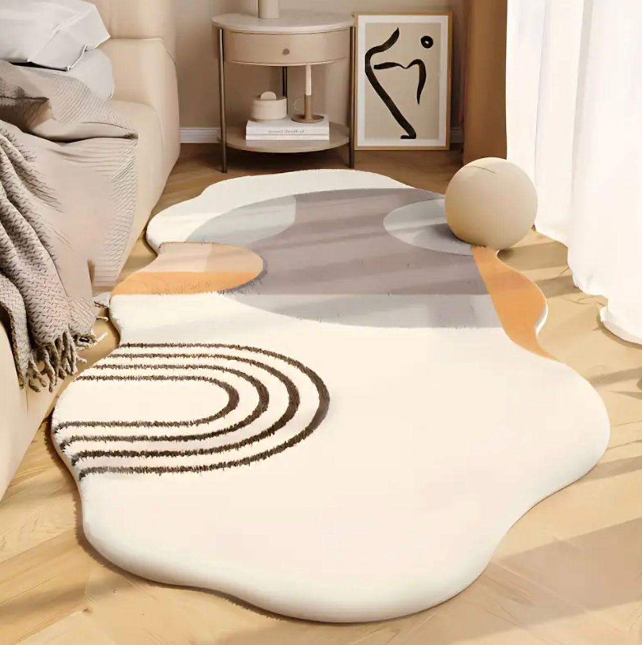 Tapis de velours, tapis de forme irrégulière à motif de ligne géométr. - Tapis géométriques - Livraison Maroc