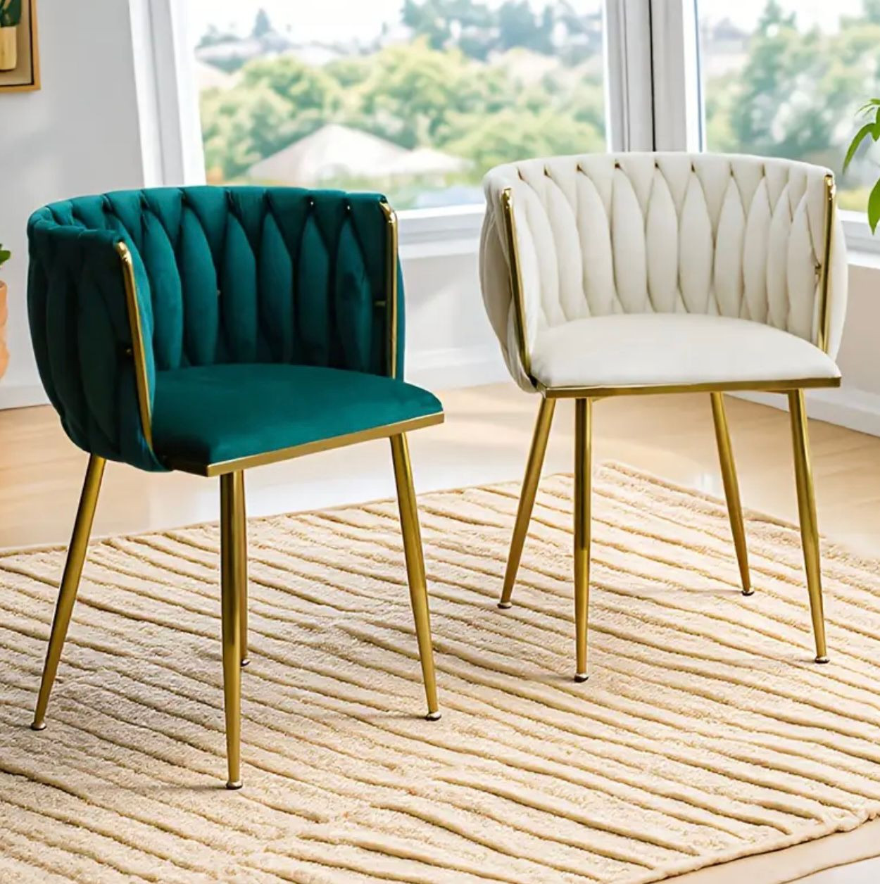 Élégante chaise rembourrée sarcelle avec cadre en métal doré - Chaises rembourrées - Livraison Maroc
