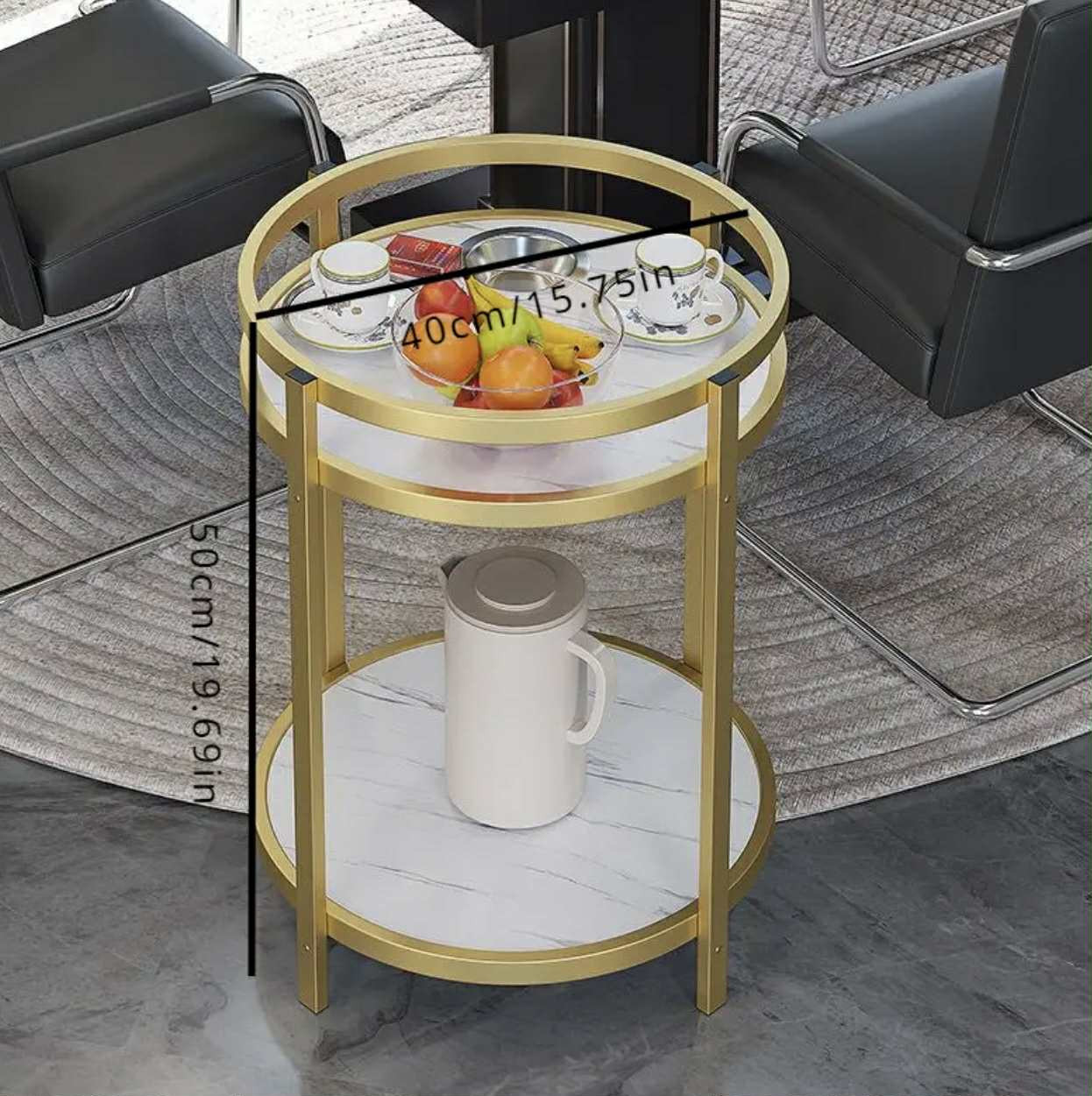 Table d'appoint ronde moderne à deux niveaux avec pieds dorés - Tables rondes - Livraison Maroc