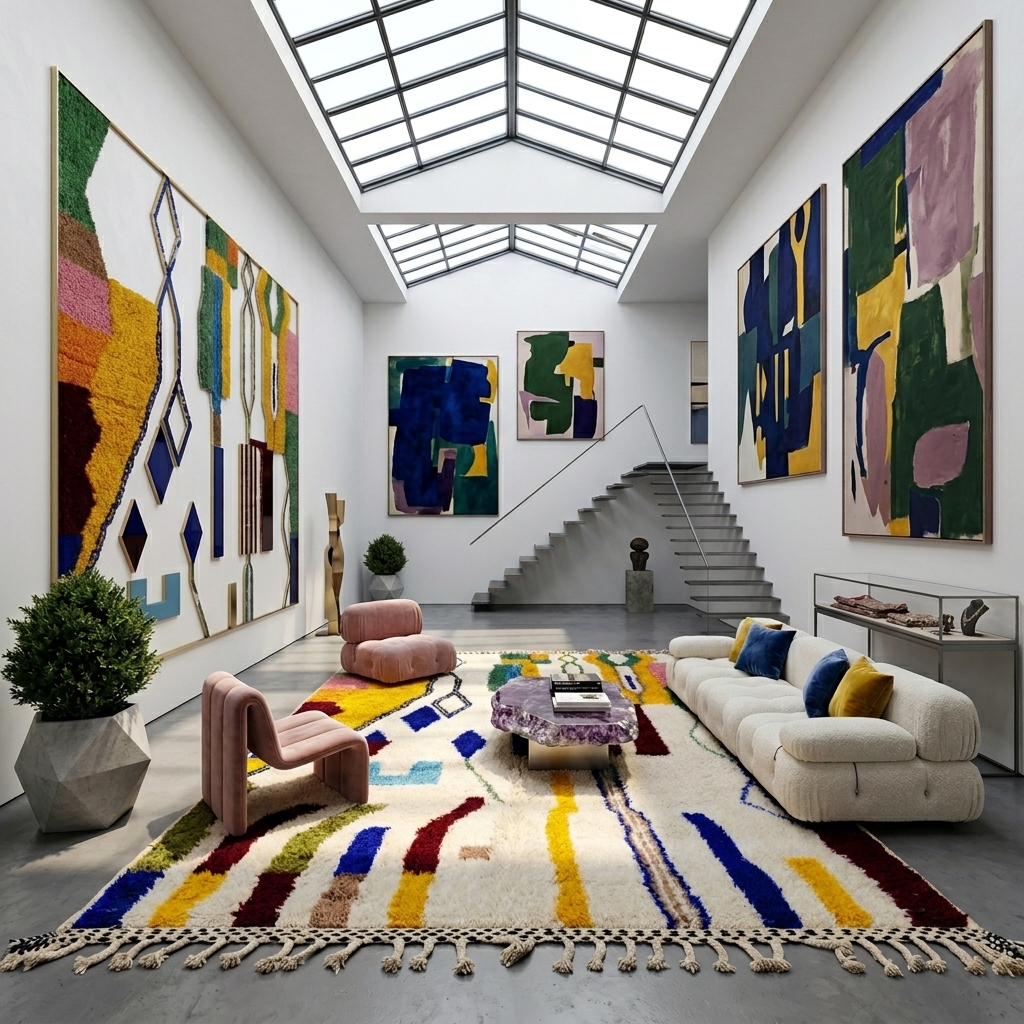 Tapis artistique berbère multicolore