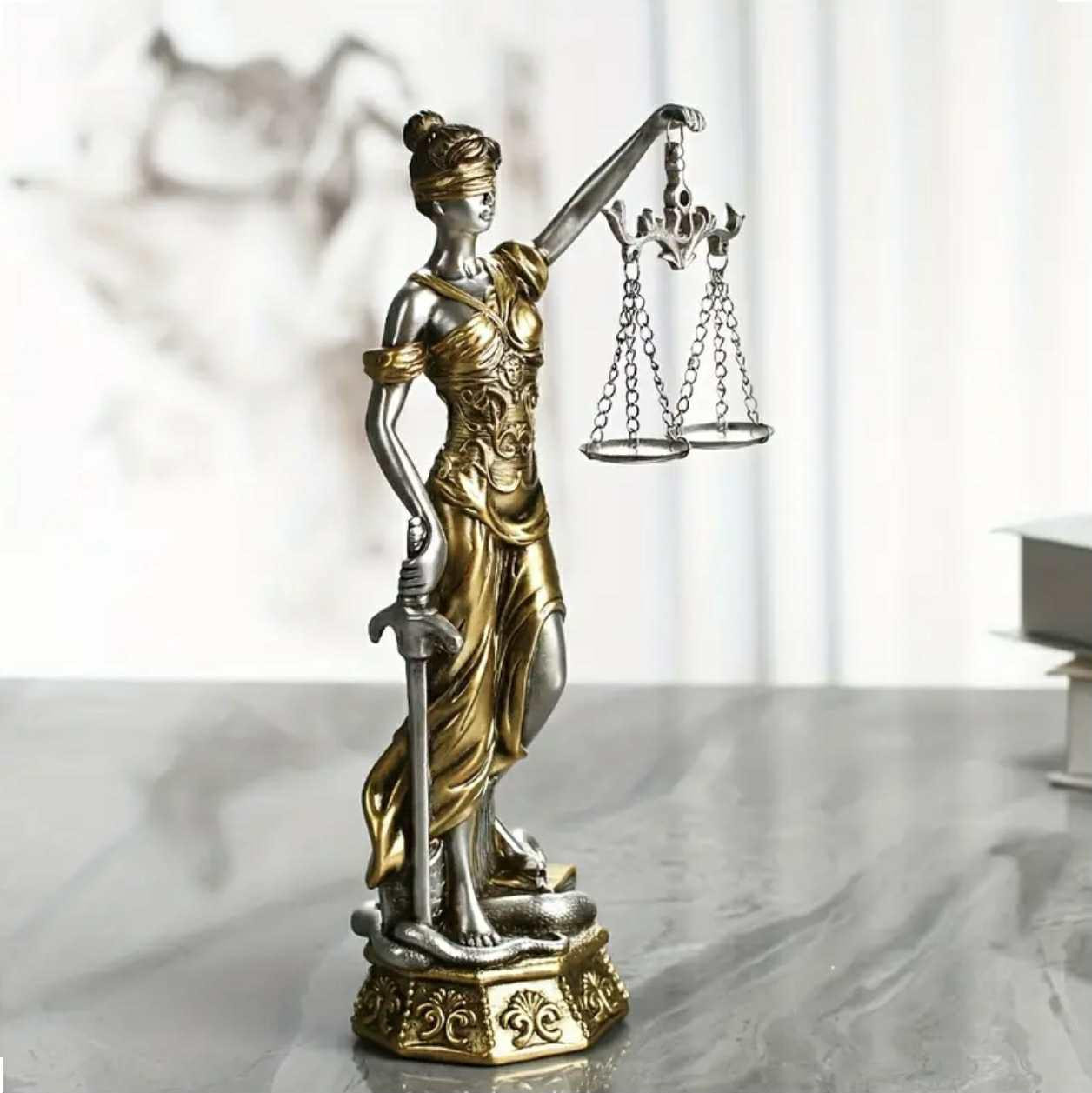 Statue élégante de la déesse de la justice - Grand décor en résine de ton cuivre - Symbole d'équité et d'équité