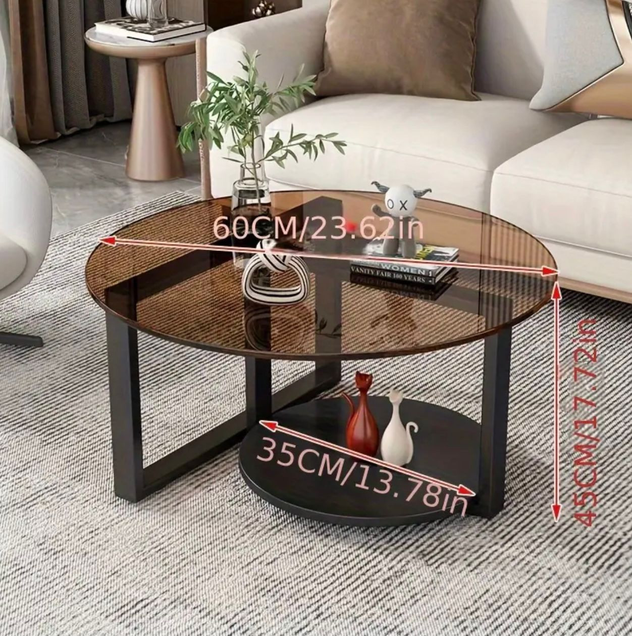 1 table basse ronde minimaliste moderne en verre - Acier inoxydable n. - Tables basses - Photo detail - Livraison Maroc