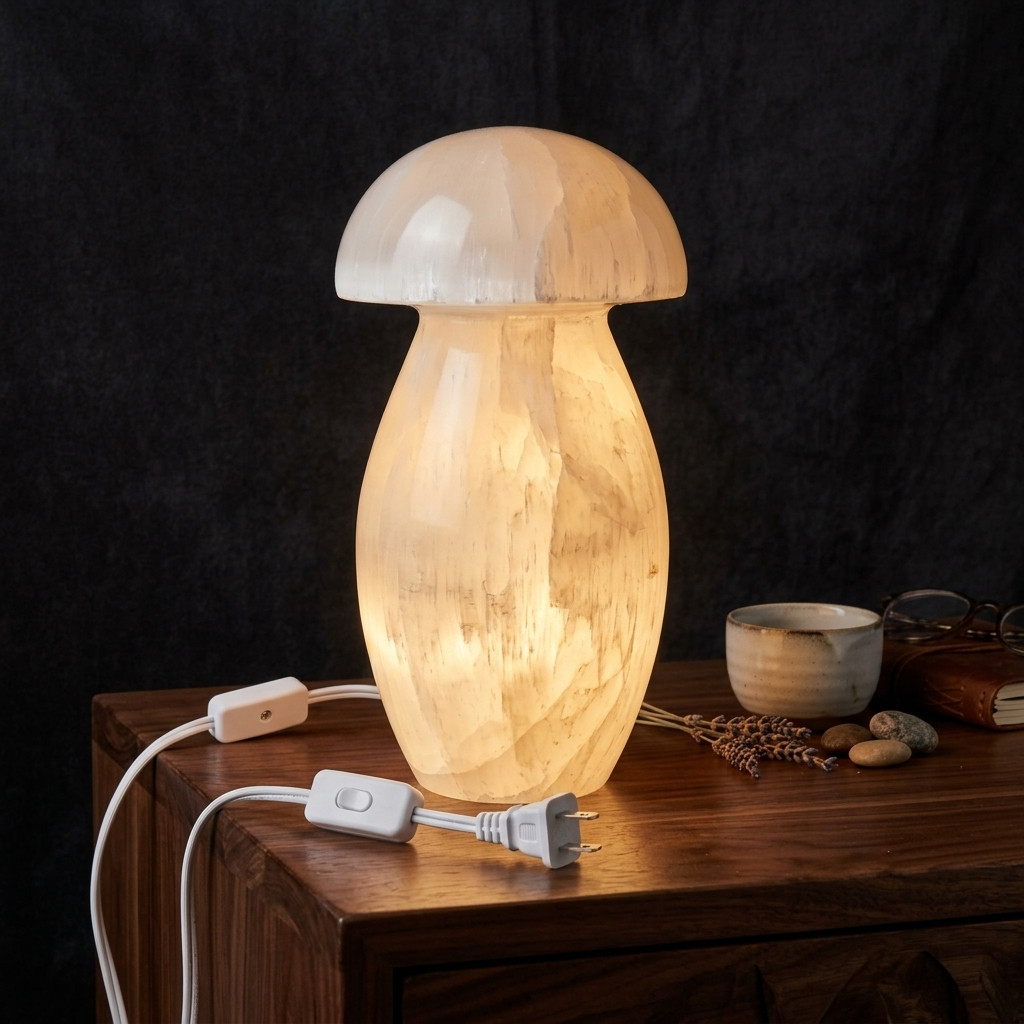 Lampe Champignon en Sélénite Naturelle - Décorations - Livraison Maroc