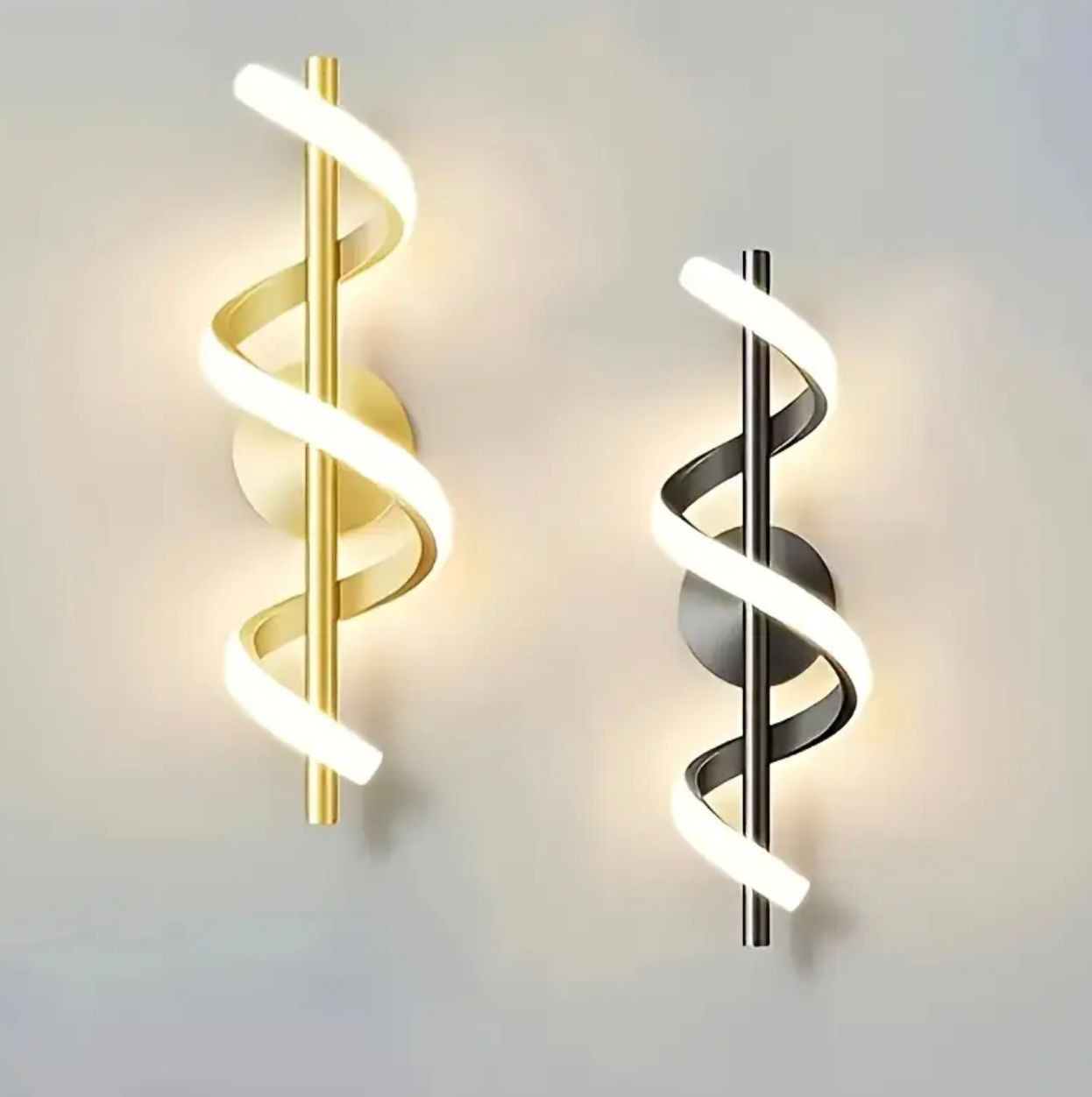 Applique murale LED en spirale moderne - Gradateur 3 couleurs réglable doré et noir pour le salon