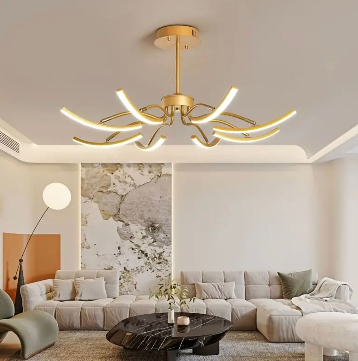 Lustre de plafond moderne multidirectionnel rotatif à 360°, suspension à 8 têtes avec trois options de changement de couleur