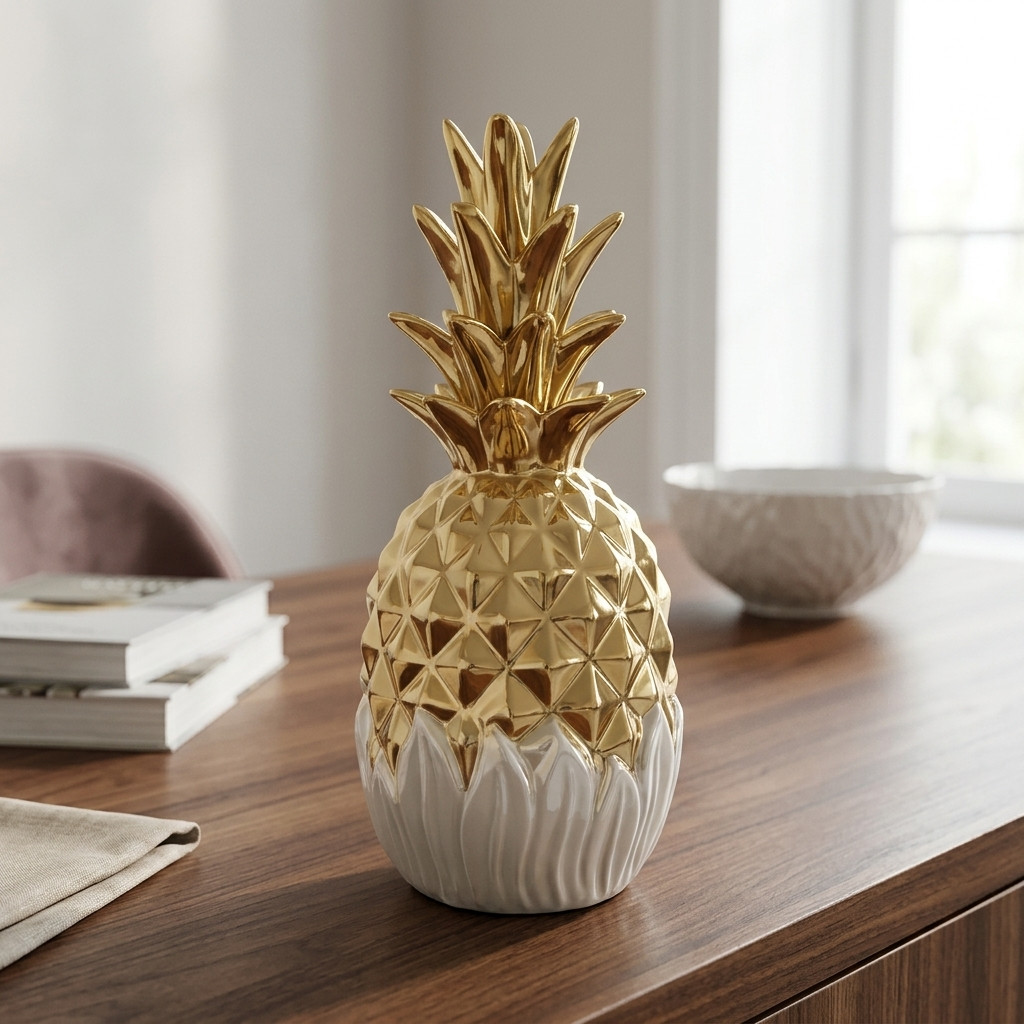 Vase décoratif ananas blanc et doré – Élégance tropicale chic - Décorations - Photo detail - Livraison Maroc
