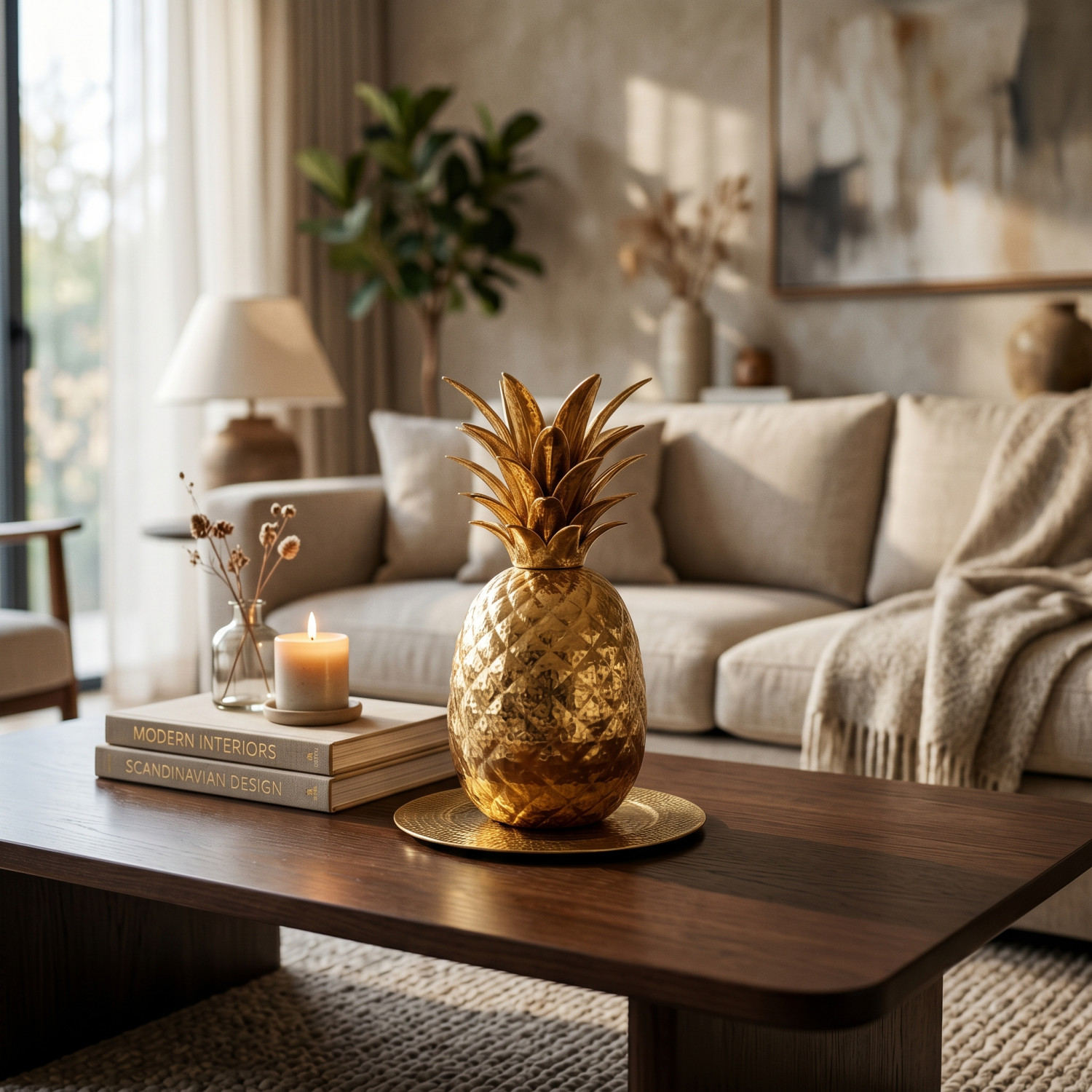 Ananas Décoratif en Céramique Dorée – Pièce de Décor Luxueuse - Décorations - Photo detail - Livraison Maroc