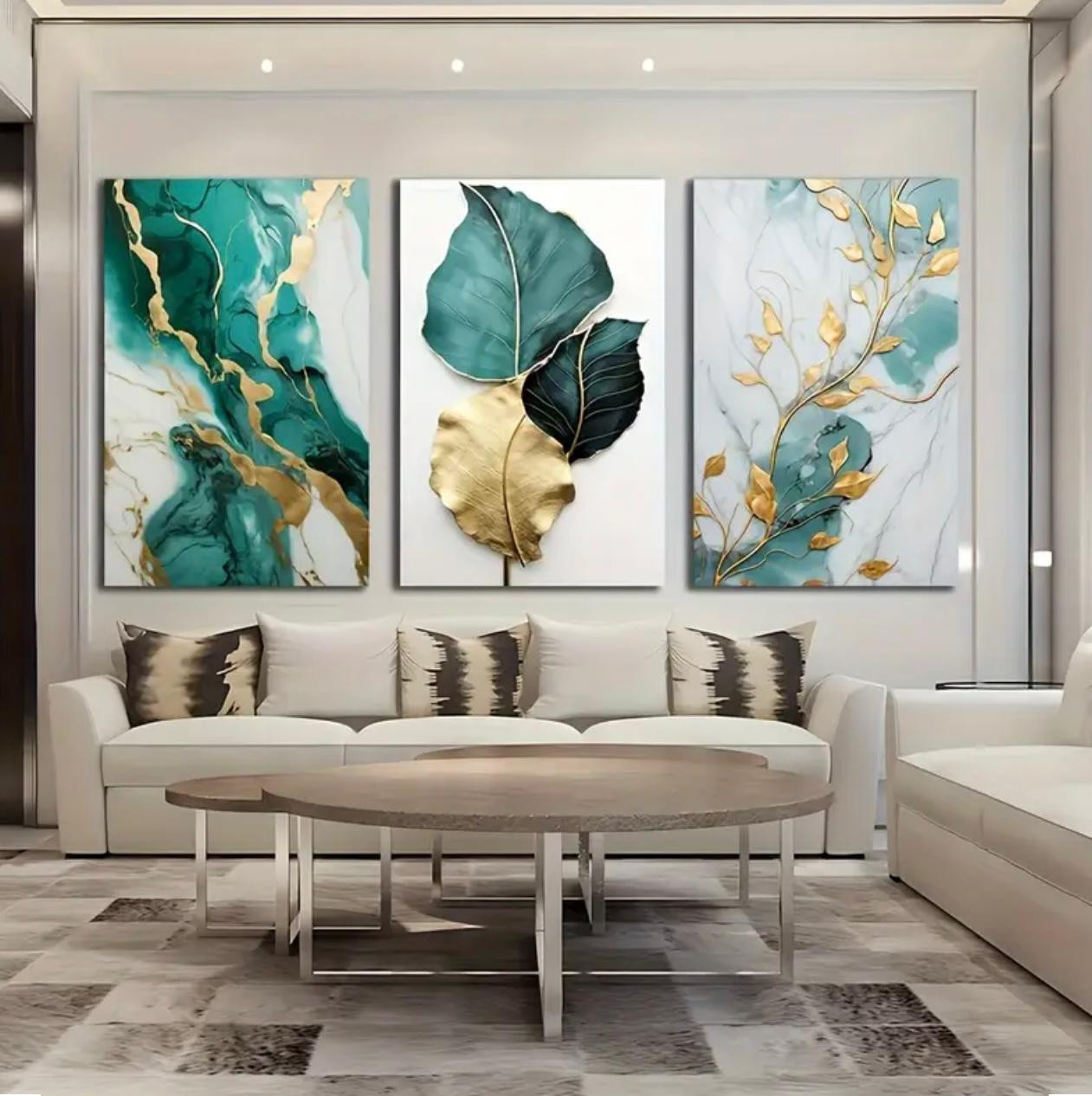 3pcs Affiches abstraites sur toile de marbre floral, impressions d'ar. - Art mural - Livraison Maroc