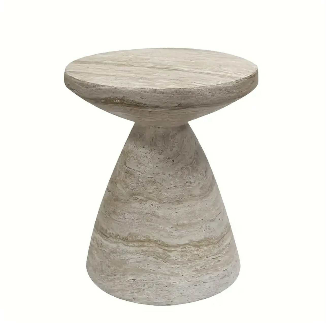 Table basse moderne minimaliste en marbre avec base sculpturale – Bois d'ingénierie beige clair et blanc, résistant aux rayures, design géométrique pour salon, hôtel ou décoration intérieure, mobilier