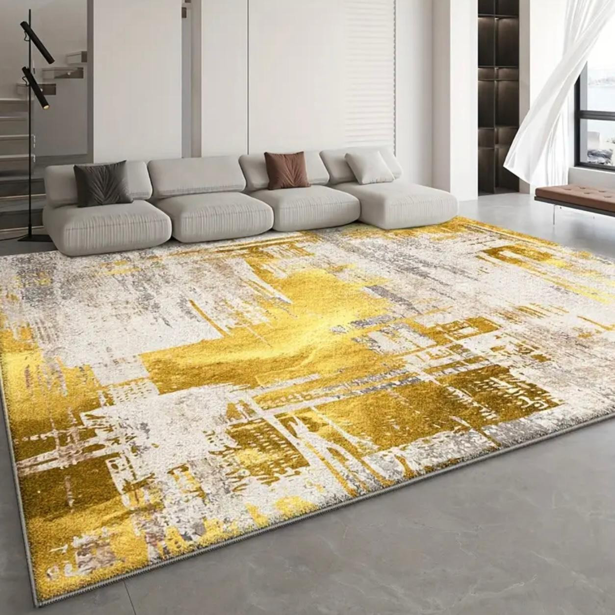 Tapis géométrique moderne - Tapis en polyester léger antidérapant - Tapis géométriques - Photo detail - Livraison Maroc